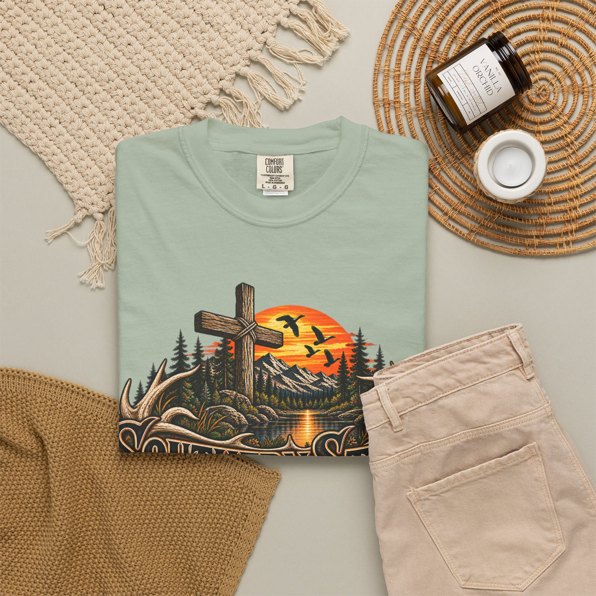 T-Shirt — Southern Static Rustic Cross Sunset Graphic Tee