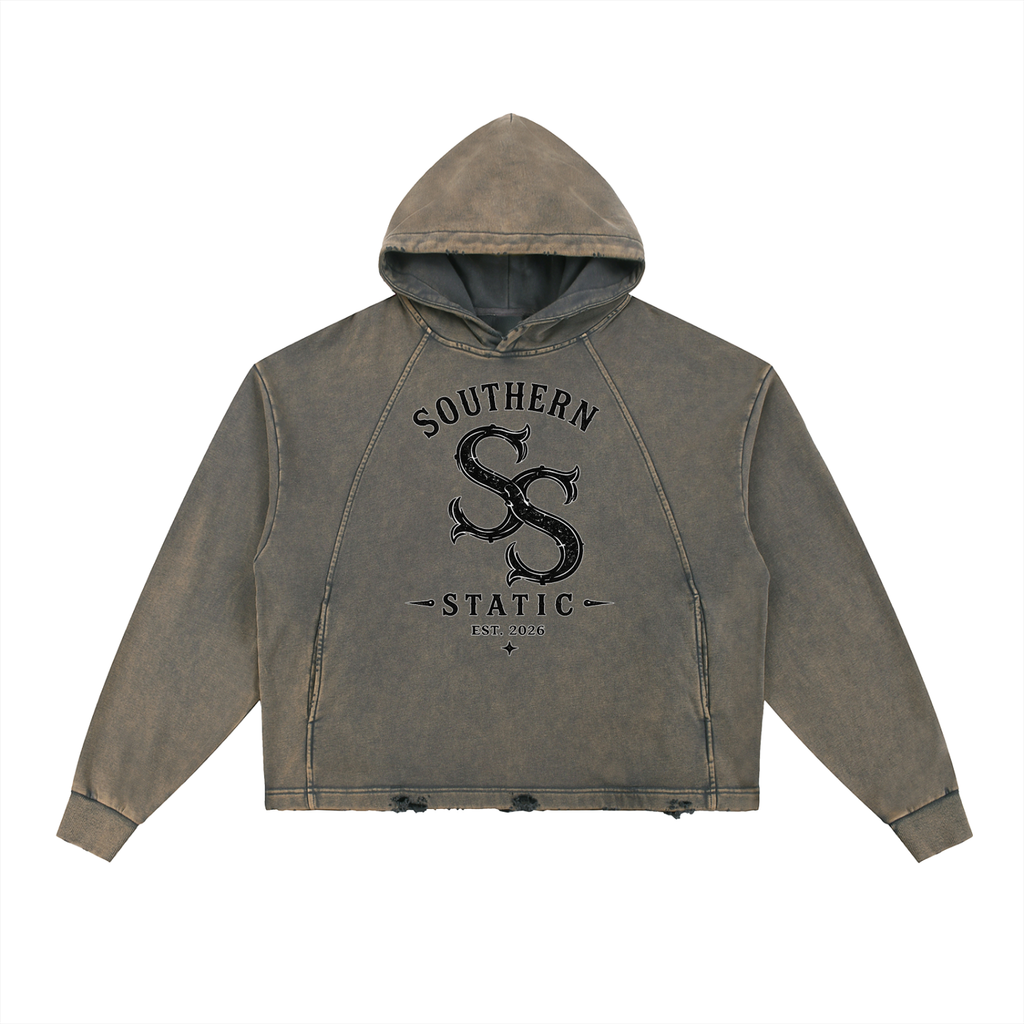 Vintage Washed Frayed-Hem Hoodie