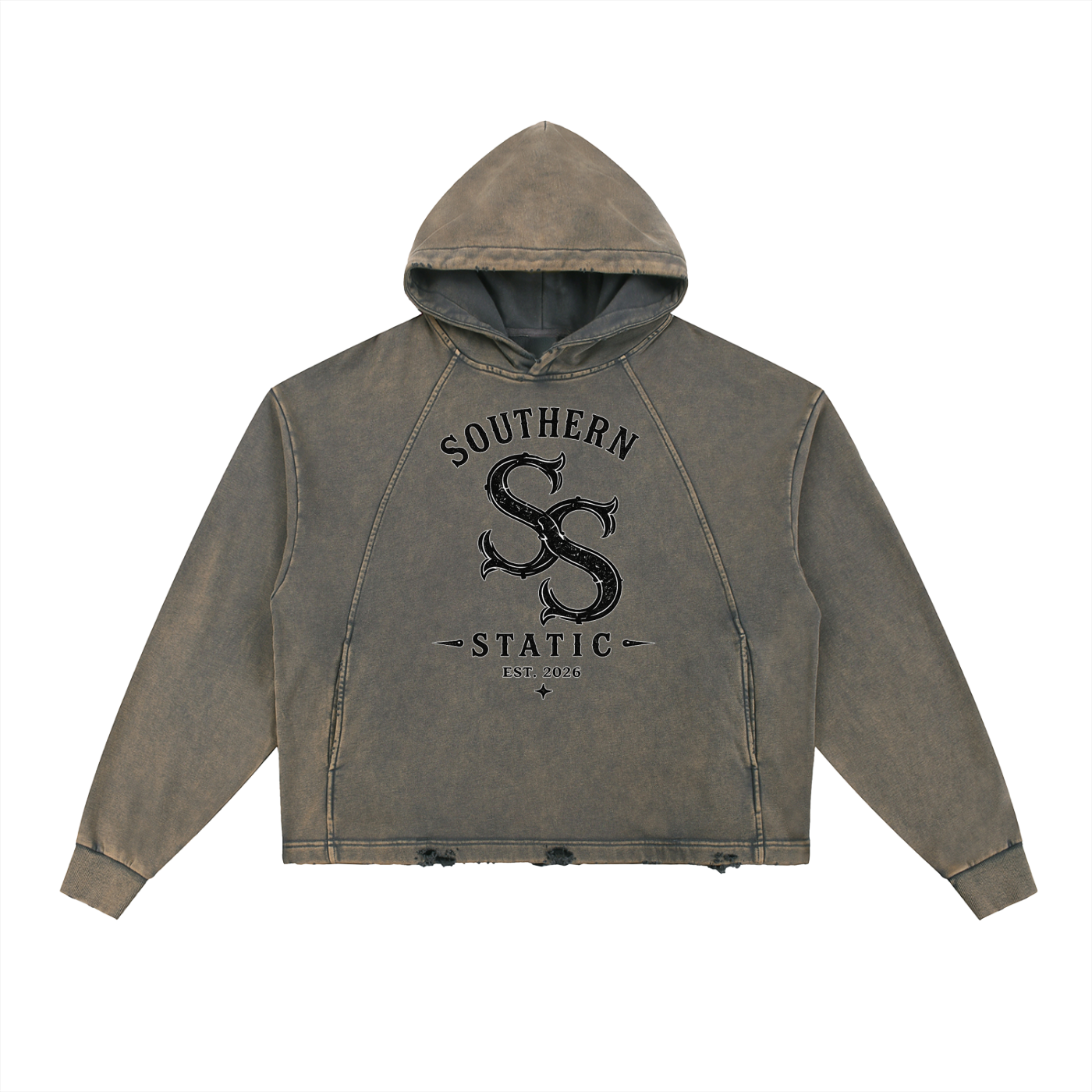 Vintage Washed Frayed-Hem Hoodie