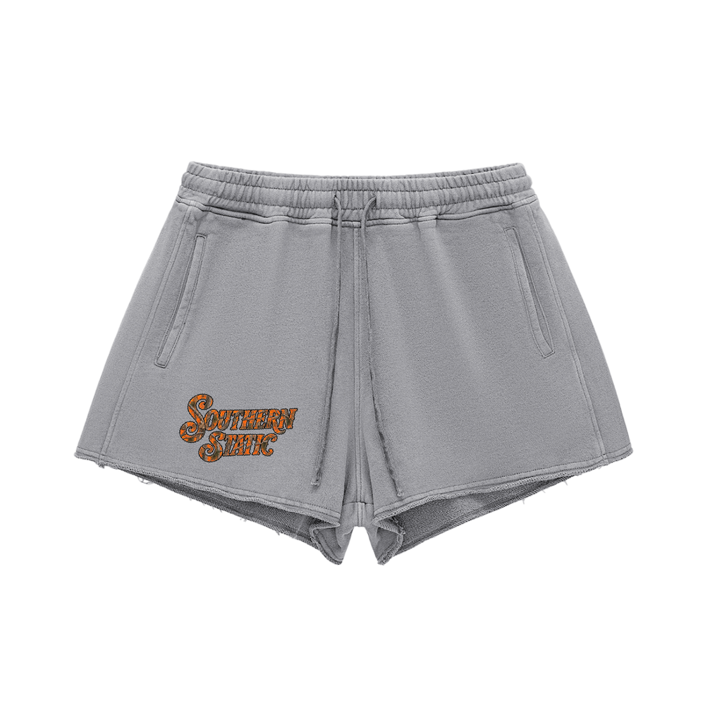 Southern Static Snow Washed Raw Edge Drawstring Shorts
