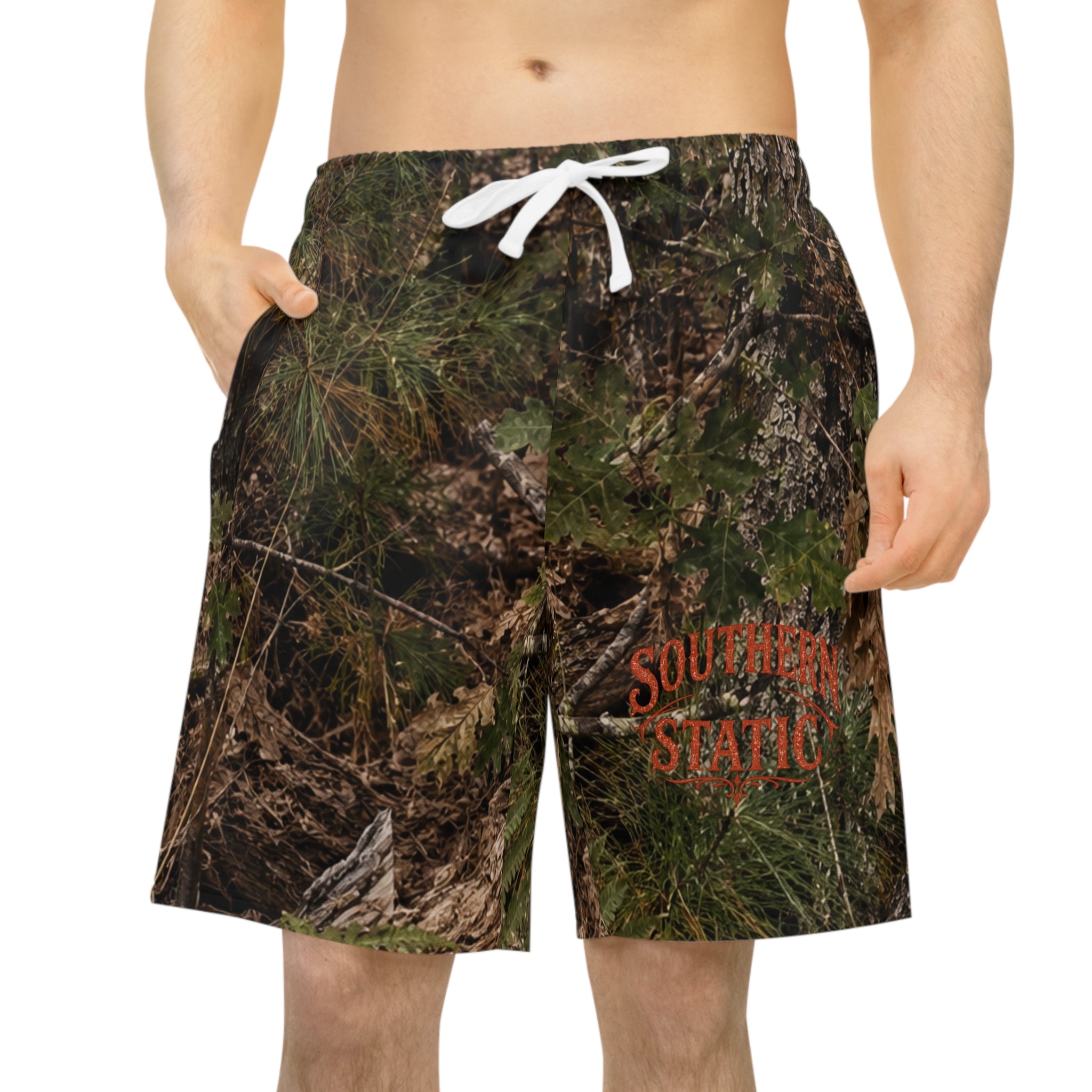 Camo Athletic Long Shorts — Southern Static Logo All-Over Print