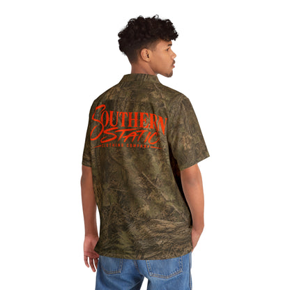 Camo Hawaiian Shirt — "Southern Static" Logo Button-Up