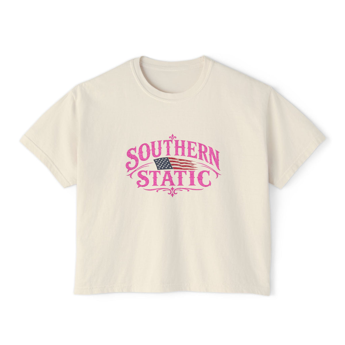 Southern Static Women's Boxy Tee — Pink Vintage Flag Graphic