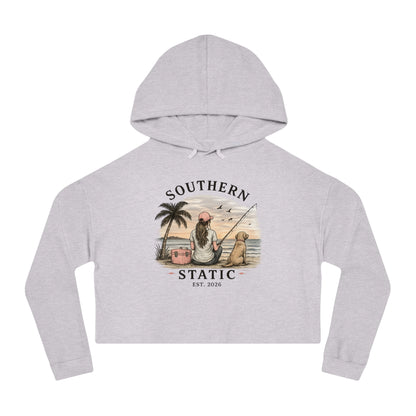 Southern Static Cropped Hoodie – Coastal Sunset Graphic