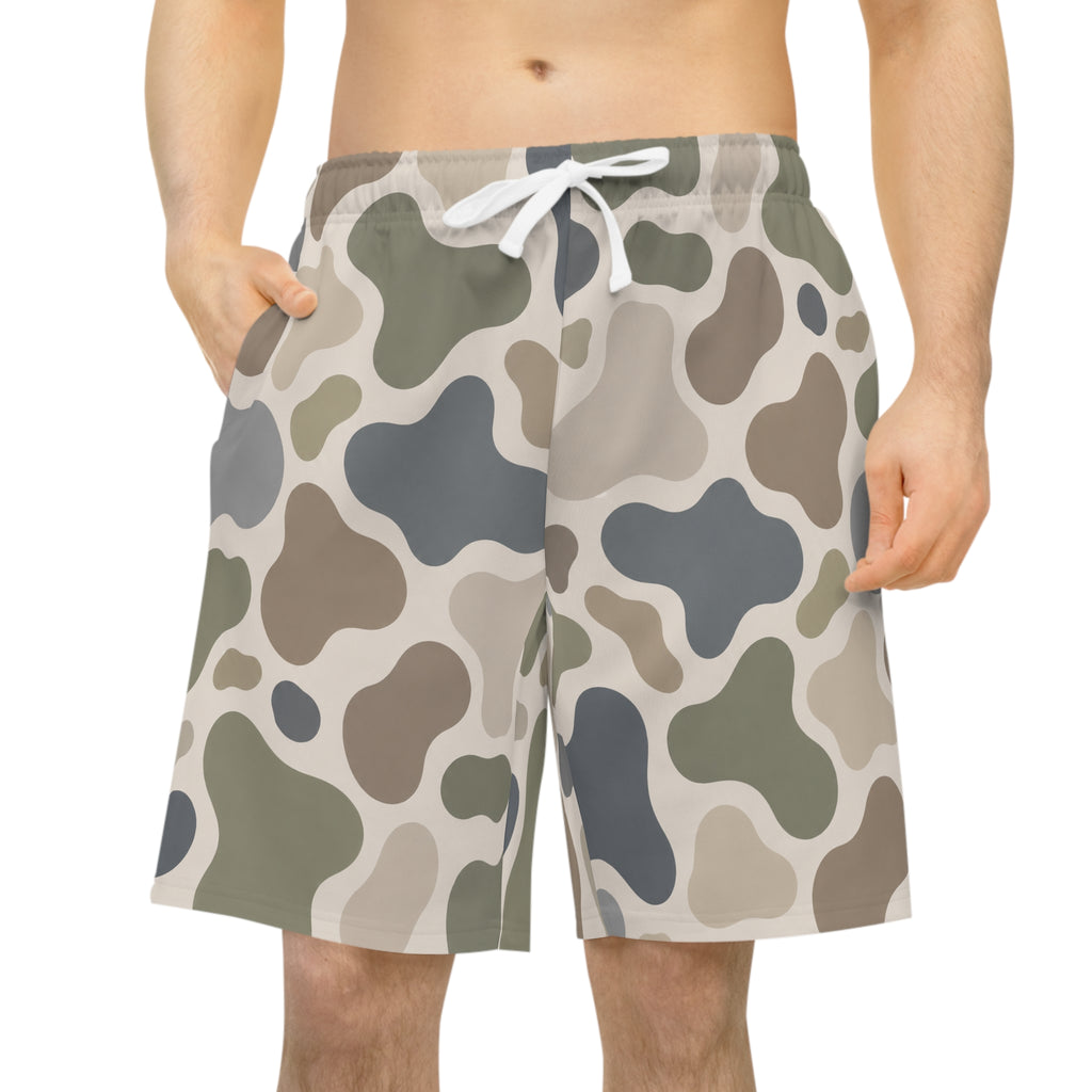 Neutral Camo Pattern Athletic Long Shorts | Desert Camouflage Print