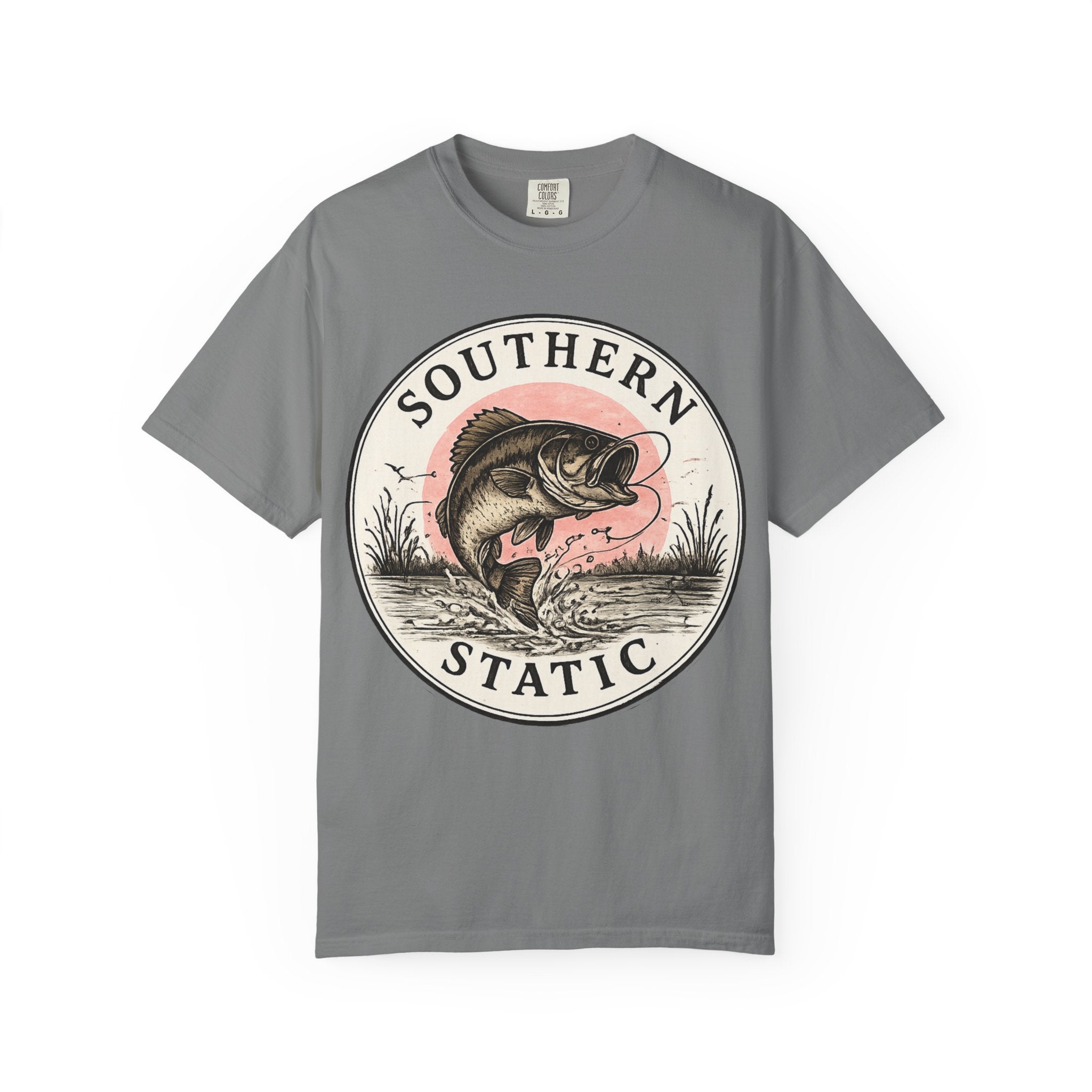 Bass Fishing Graphic T-Shirt — "Southern Static" Vintage Pond Logo