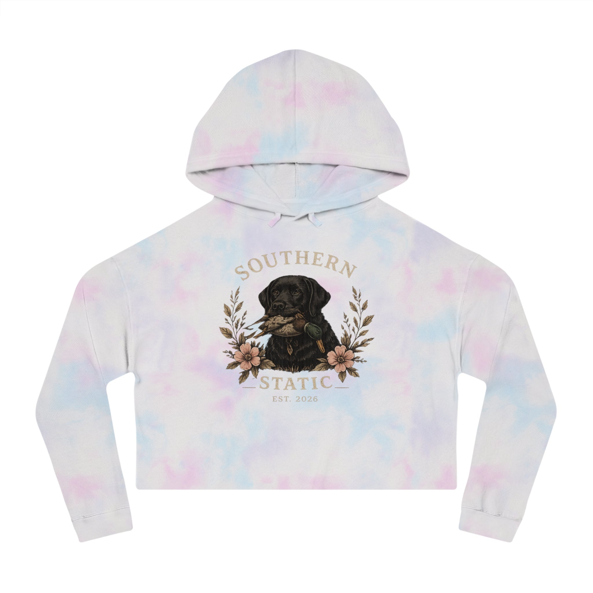 Southern Stocking Cropped Hoodie — Black Lab Floral Logo