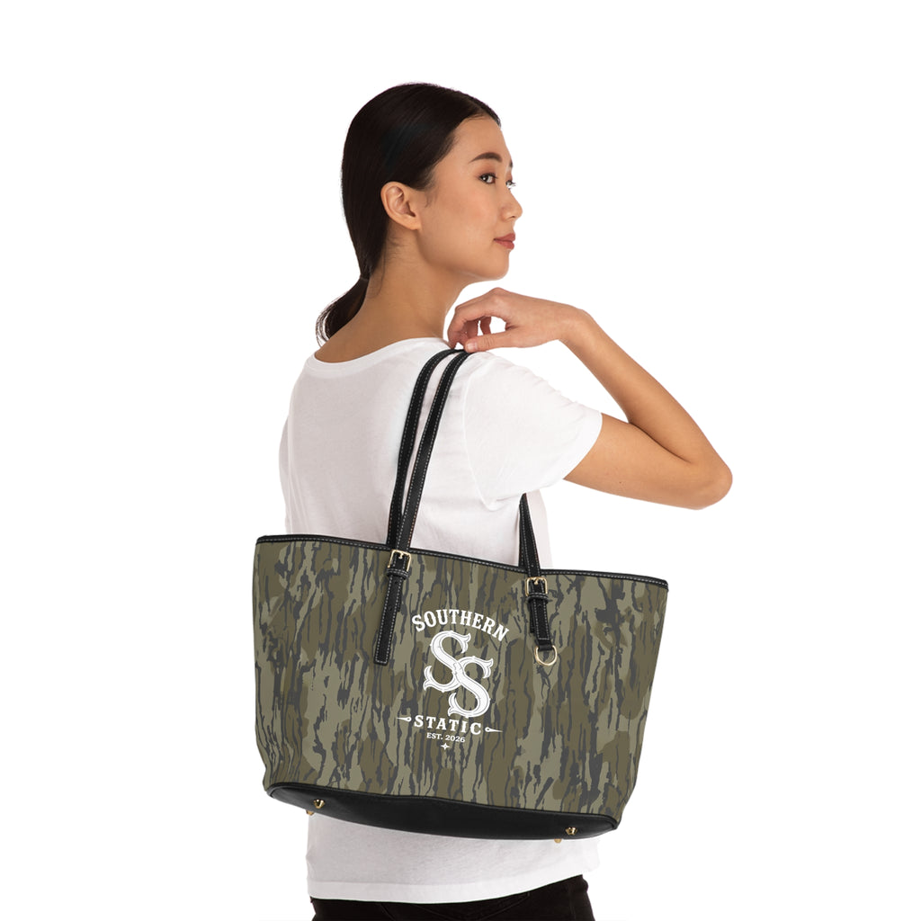 Camo PU Leather Shoulder Bag — Southern Static Logo Tote