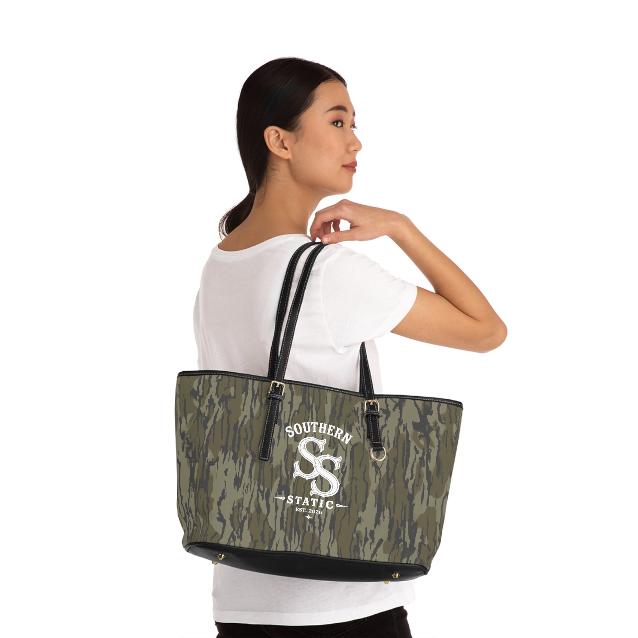 Camo PU Leather Shoulder Bag — Southern Static Logo Tote