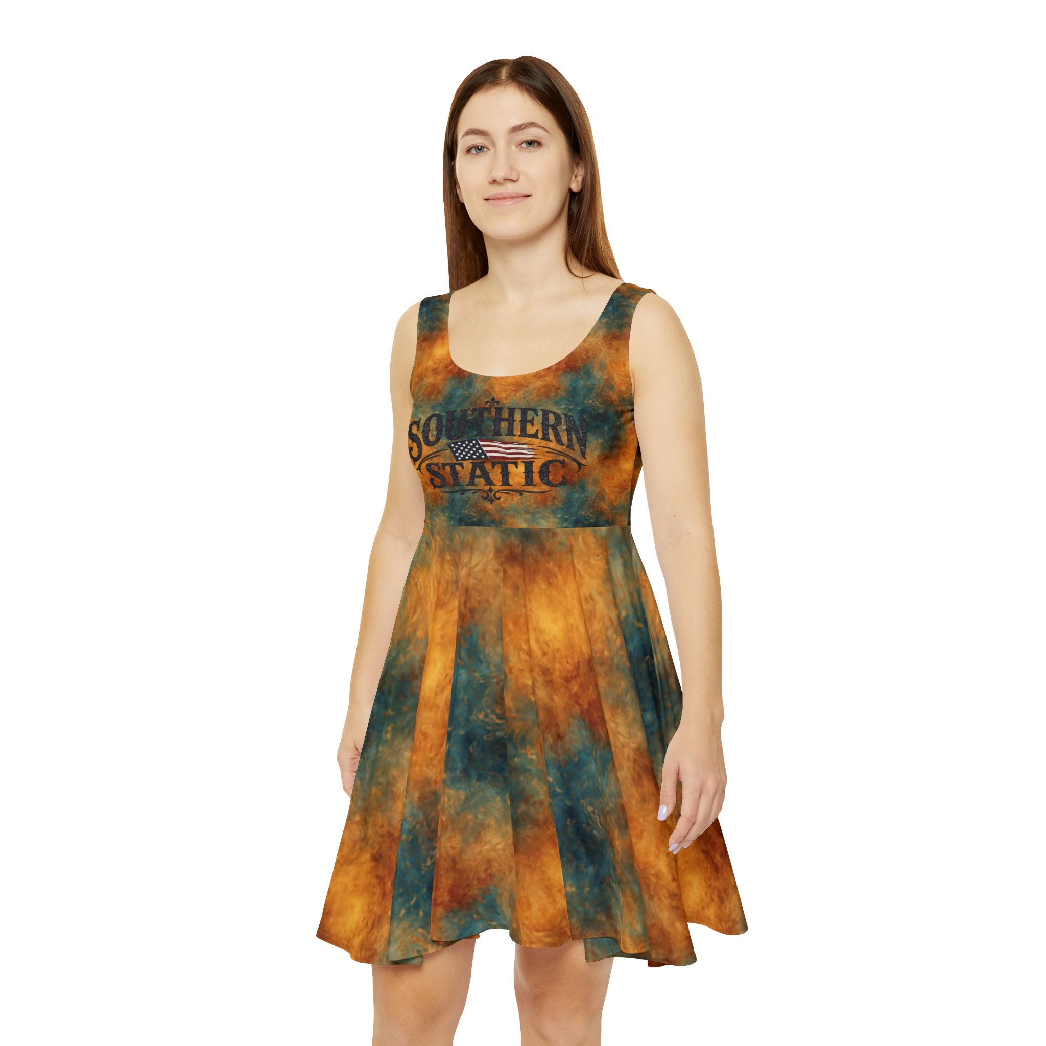 Southern Static Logo Skater Dress | Tie-Dye Orange Teal