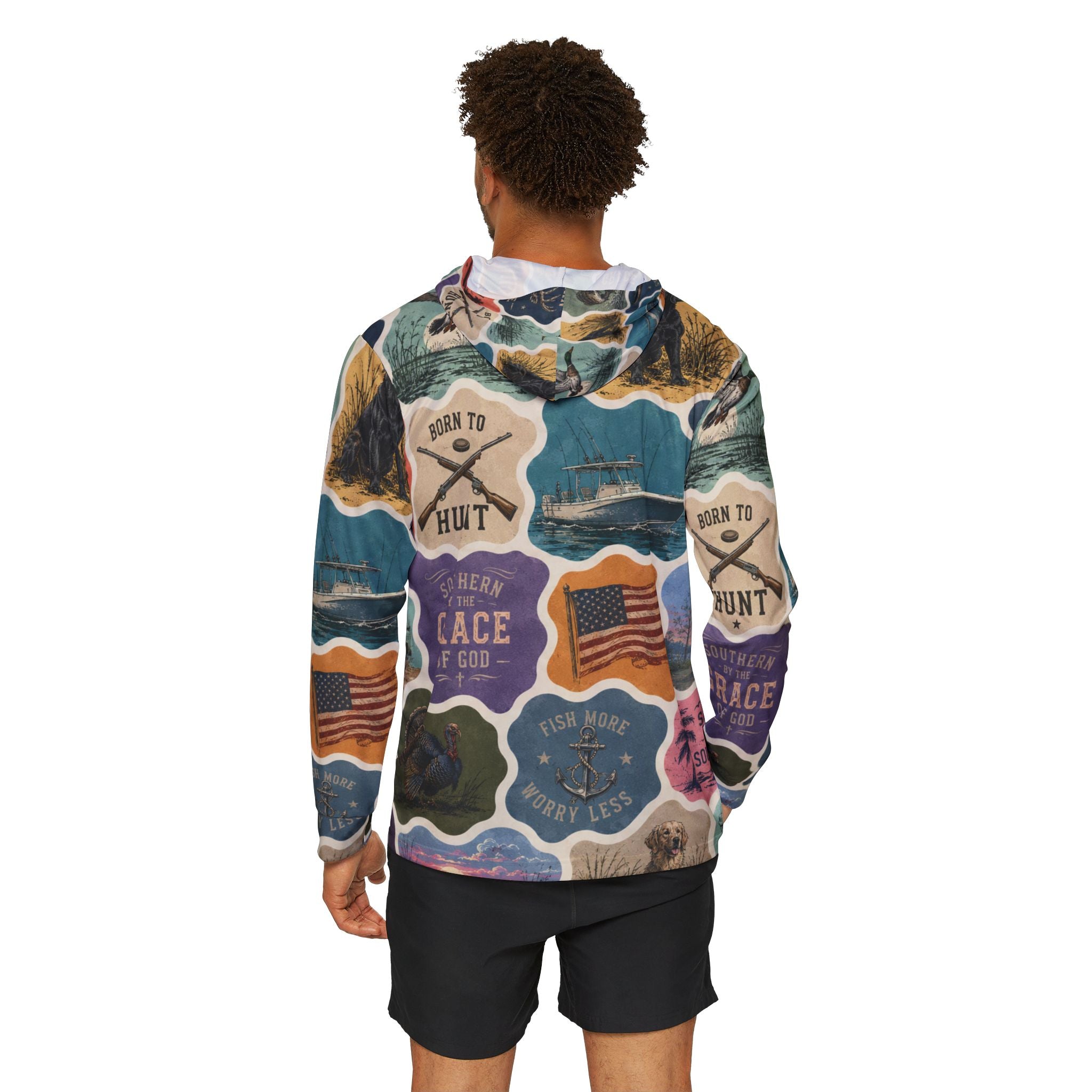 Hoodie - Vintage Outdoor Patchwork All-Over Print "Born to Hunt" Hoodie