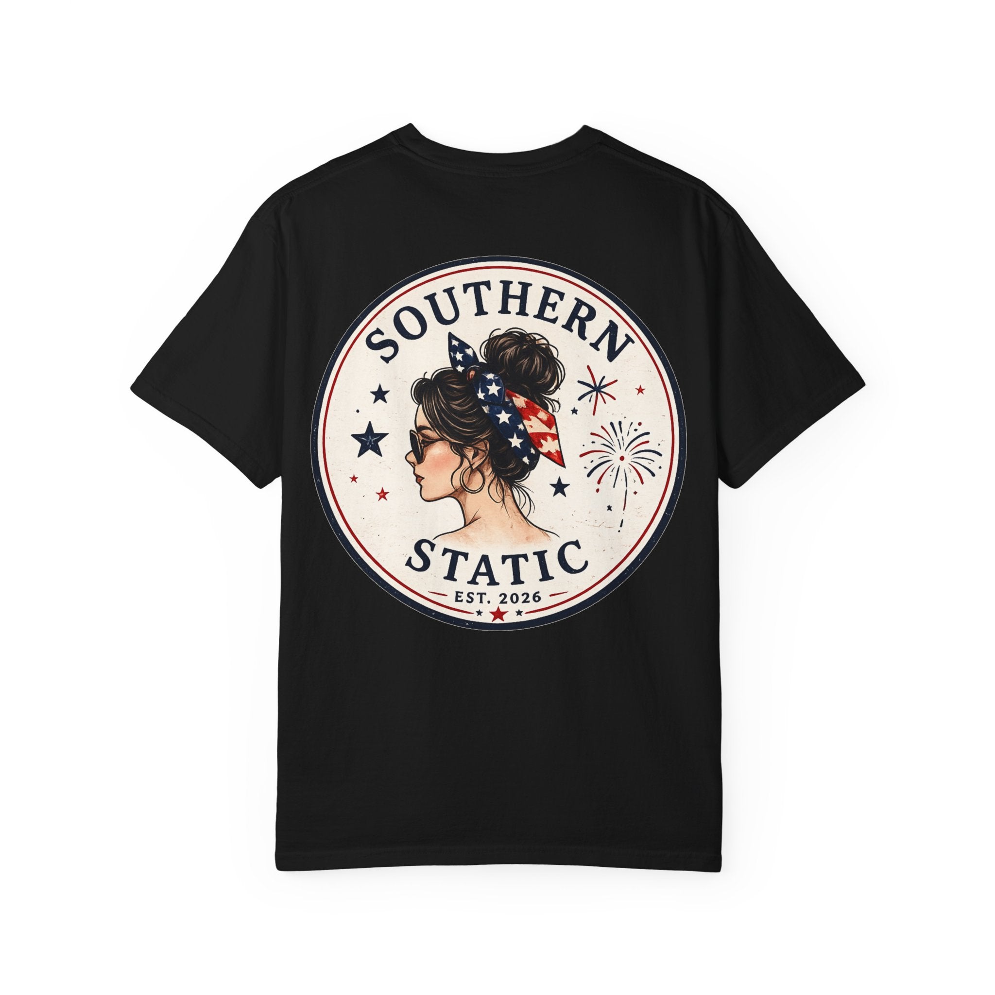 Women’s Southern Static Graphic T-Shirt — Patriotic Woman Back Print