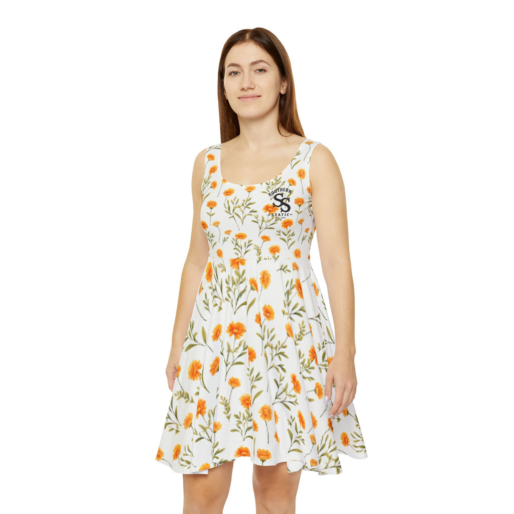 Floral Skater Dress — Yellow Daisy All-Over Print