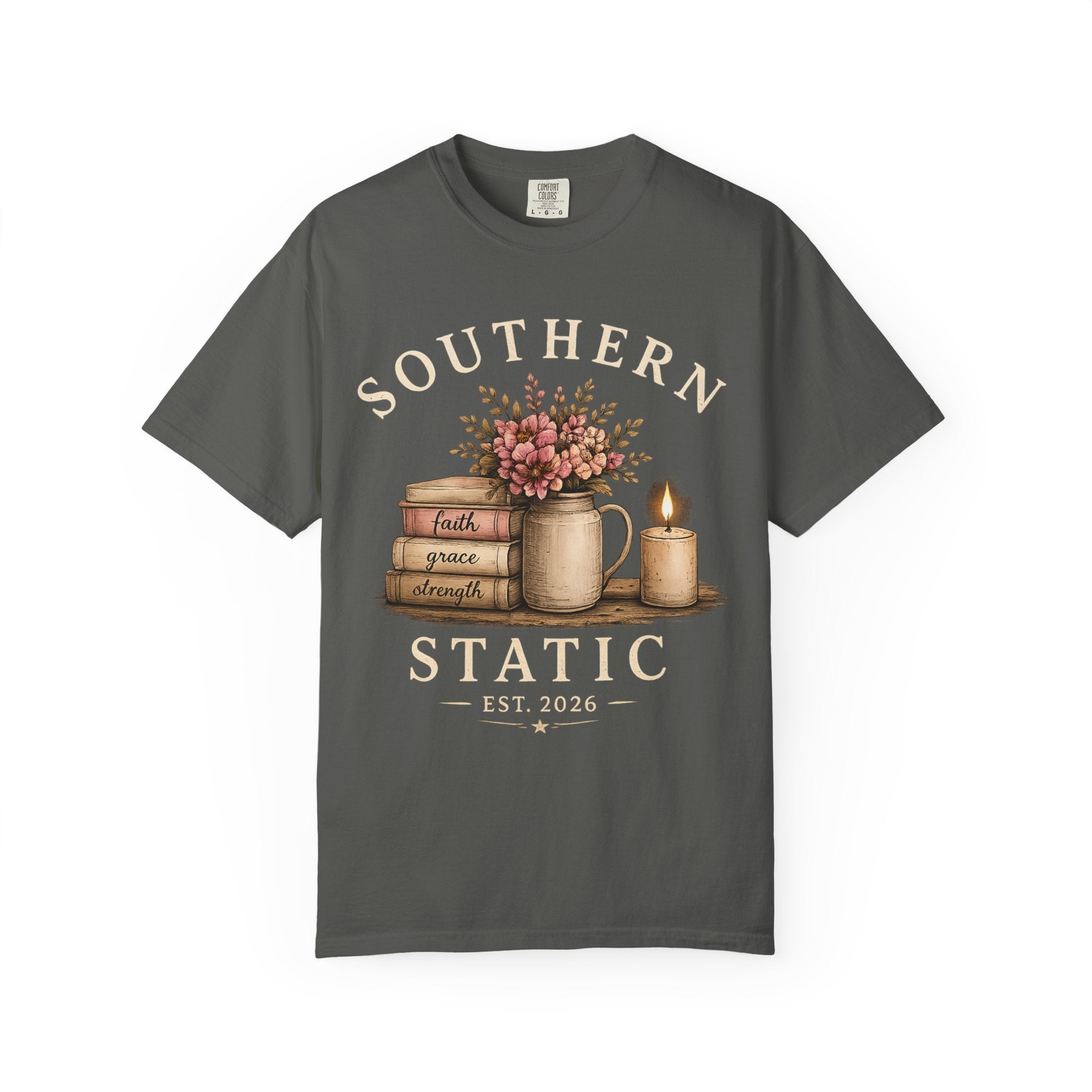 Southern Static Vintage Floral T‑Shirt — Faith, Grace, Strength Stack Design