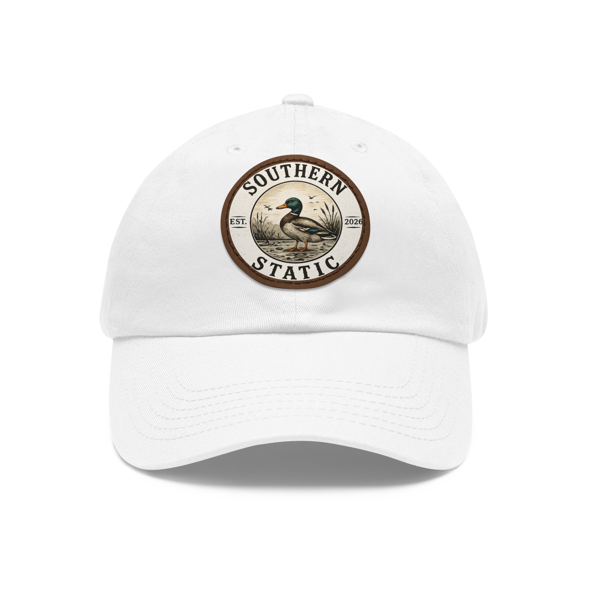 Duck Patch Dad Hat — Southern Statics Leather Round Patch Cap