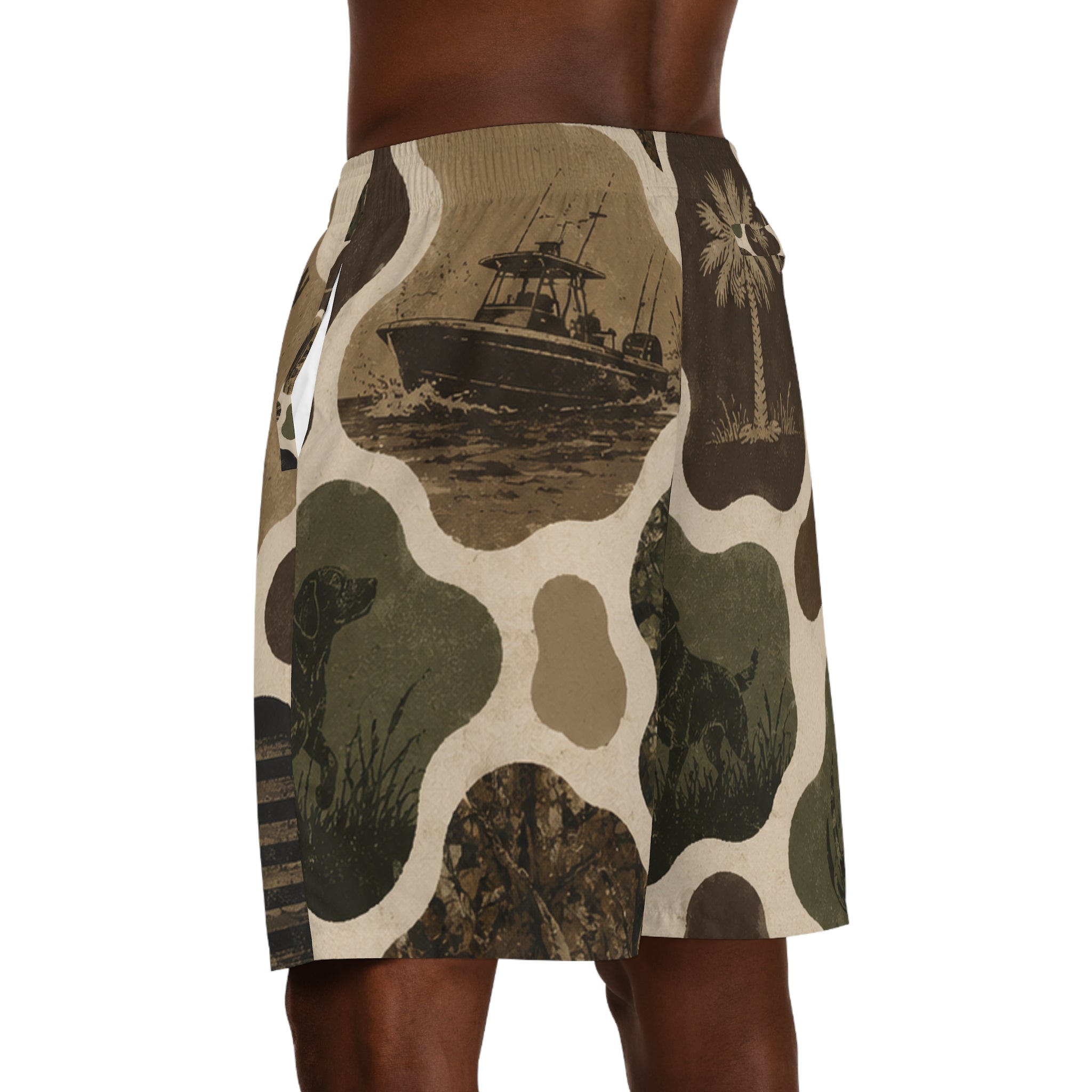 Southern Heritage All-Over Print Jogger Shorts — 'Born & Raised' Camo Patchwork