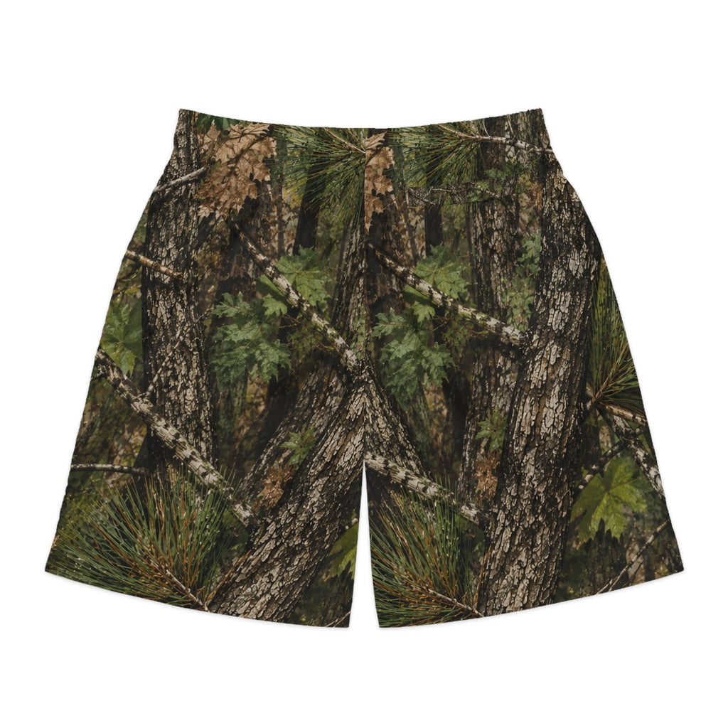 Camo Tree Bark Jogger Shorts — All-Over Forest Camouflage for Outdoorsmen