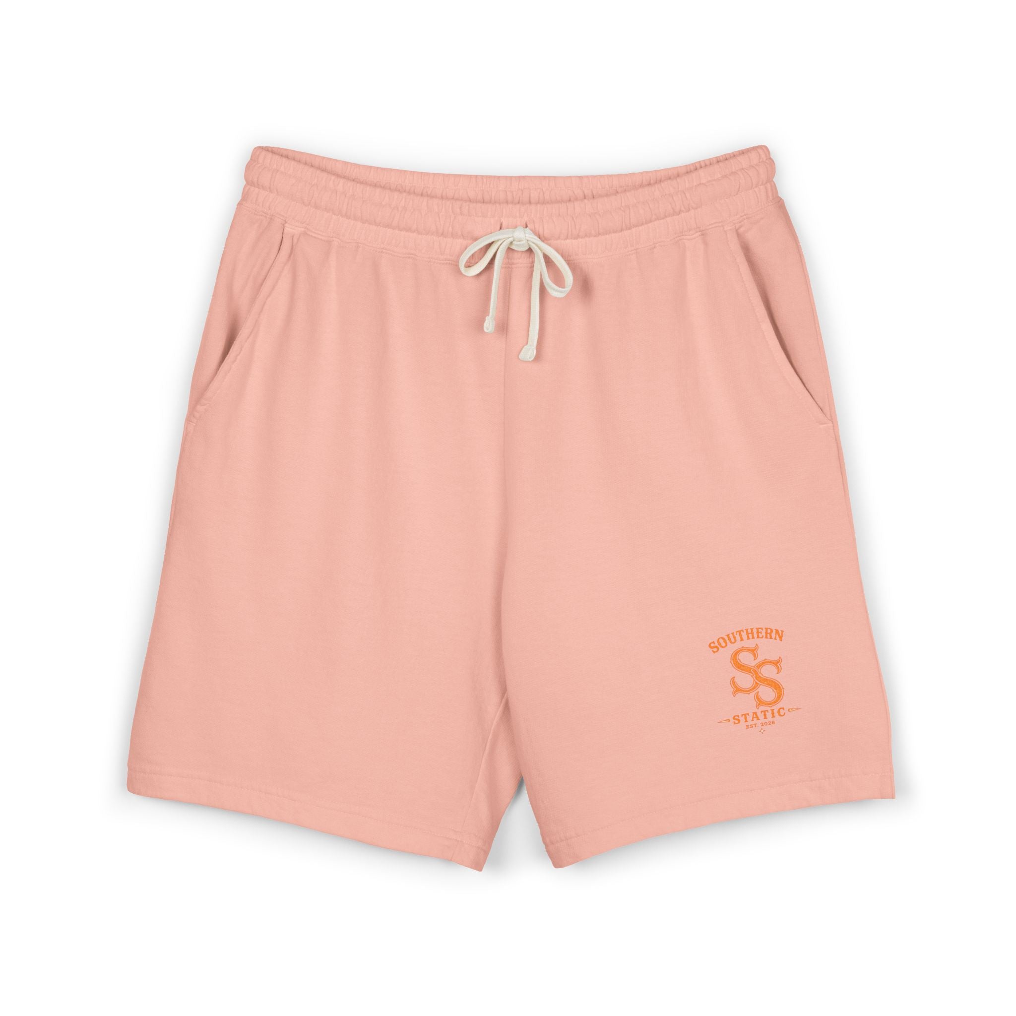 Lightweight Garment-Dyed Fleece Sweat Shorts — Cream with Orange ‘SS Southern’ Logo