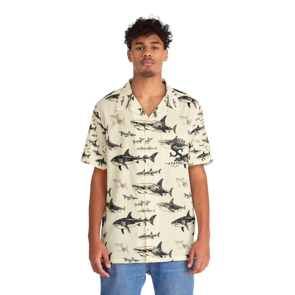 Shark Print Hawaiian Shirt — Vintage Ocean Aloha Shirt