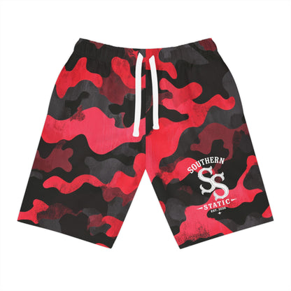 Red Camo Athletic Long Shorts — Southern Static Logo