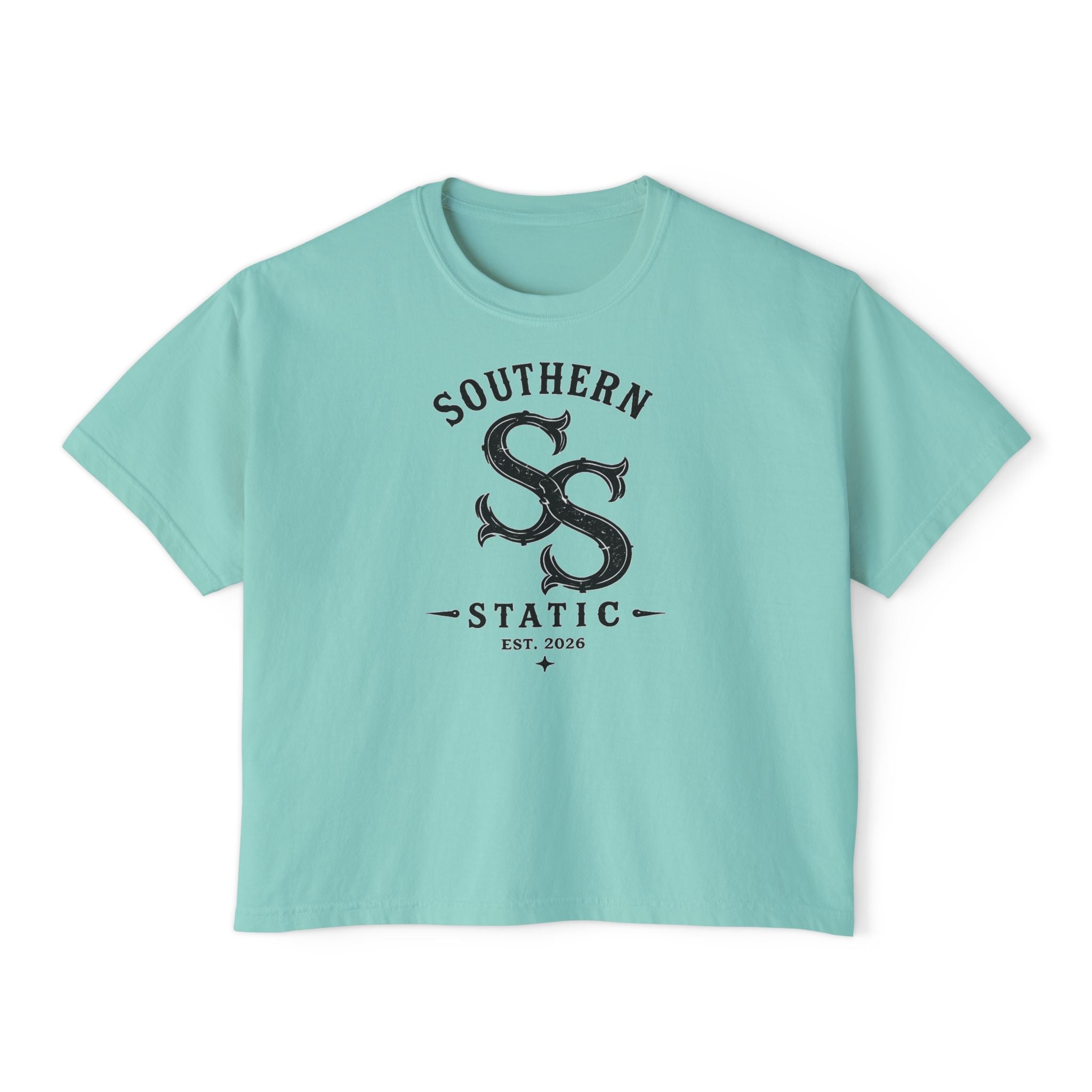 Southern Static Boxy Tee - Vintage Boat Logo Women's Crop T-Shirt