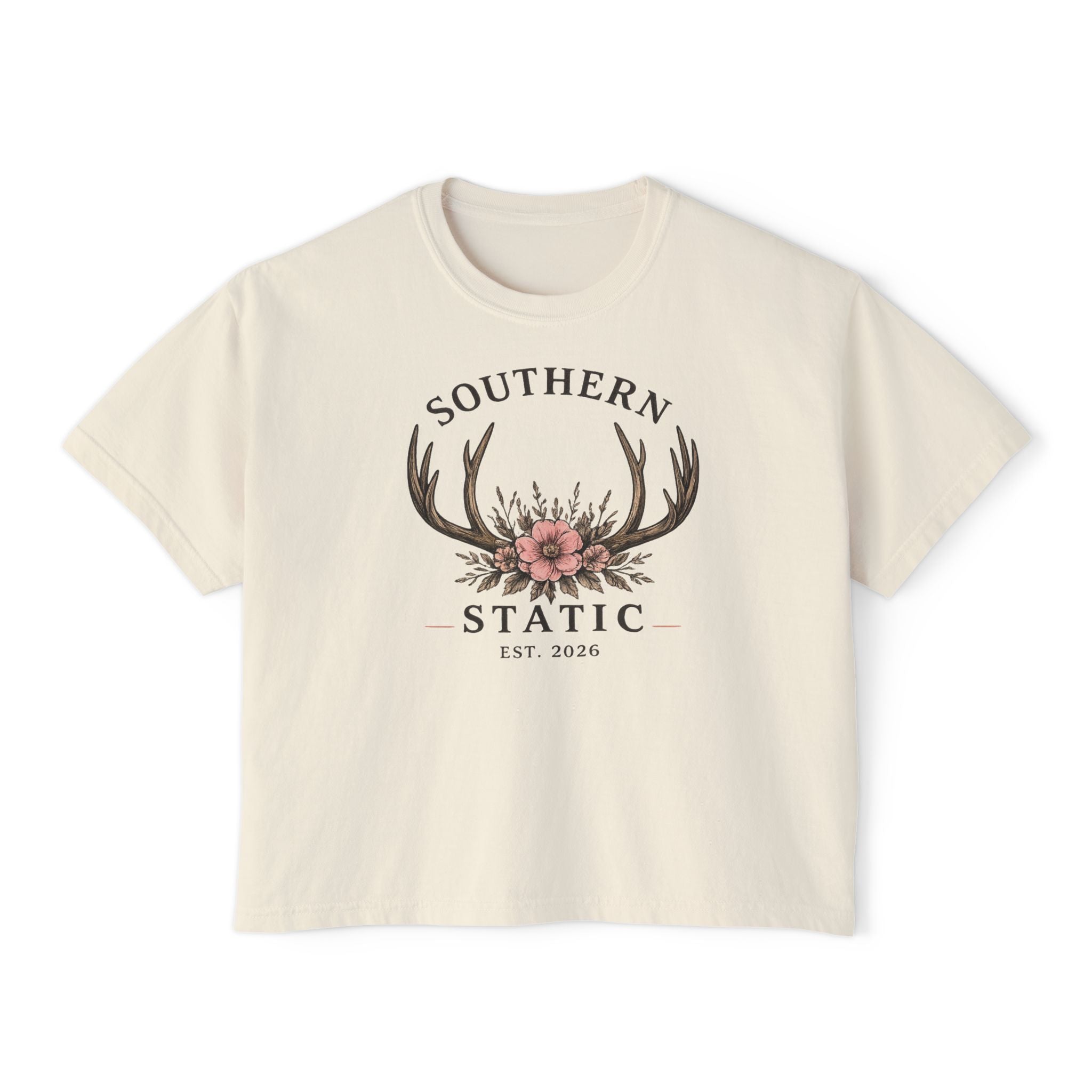 Southern Static Floral Antler Women's Boxy Tee