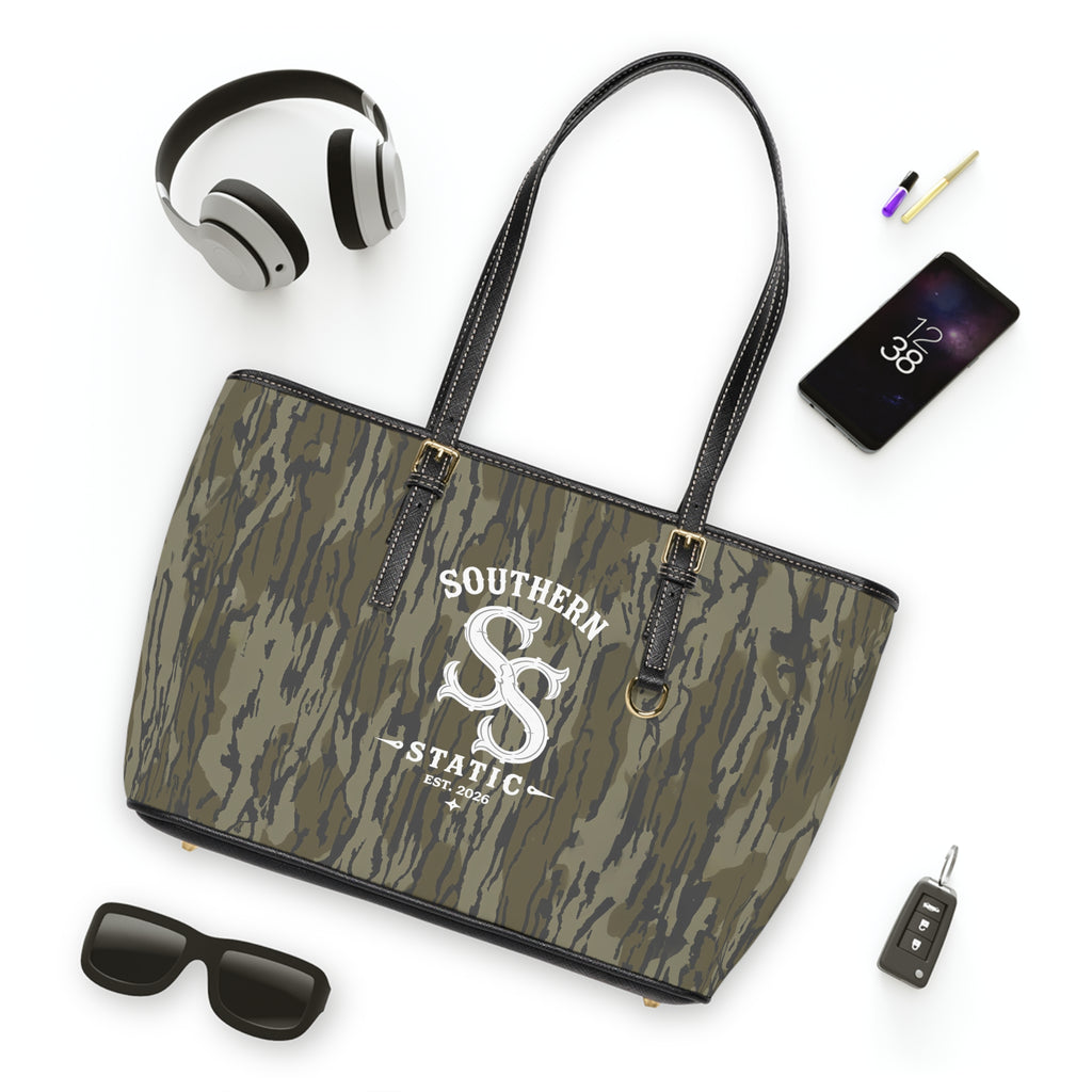 Camo PU Leather Shoulder Bag — Southern Static Logo Tote
