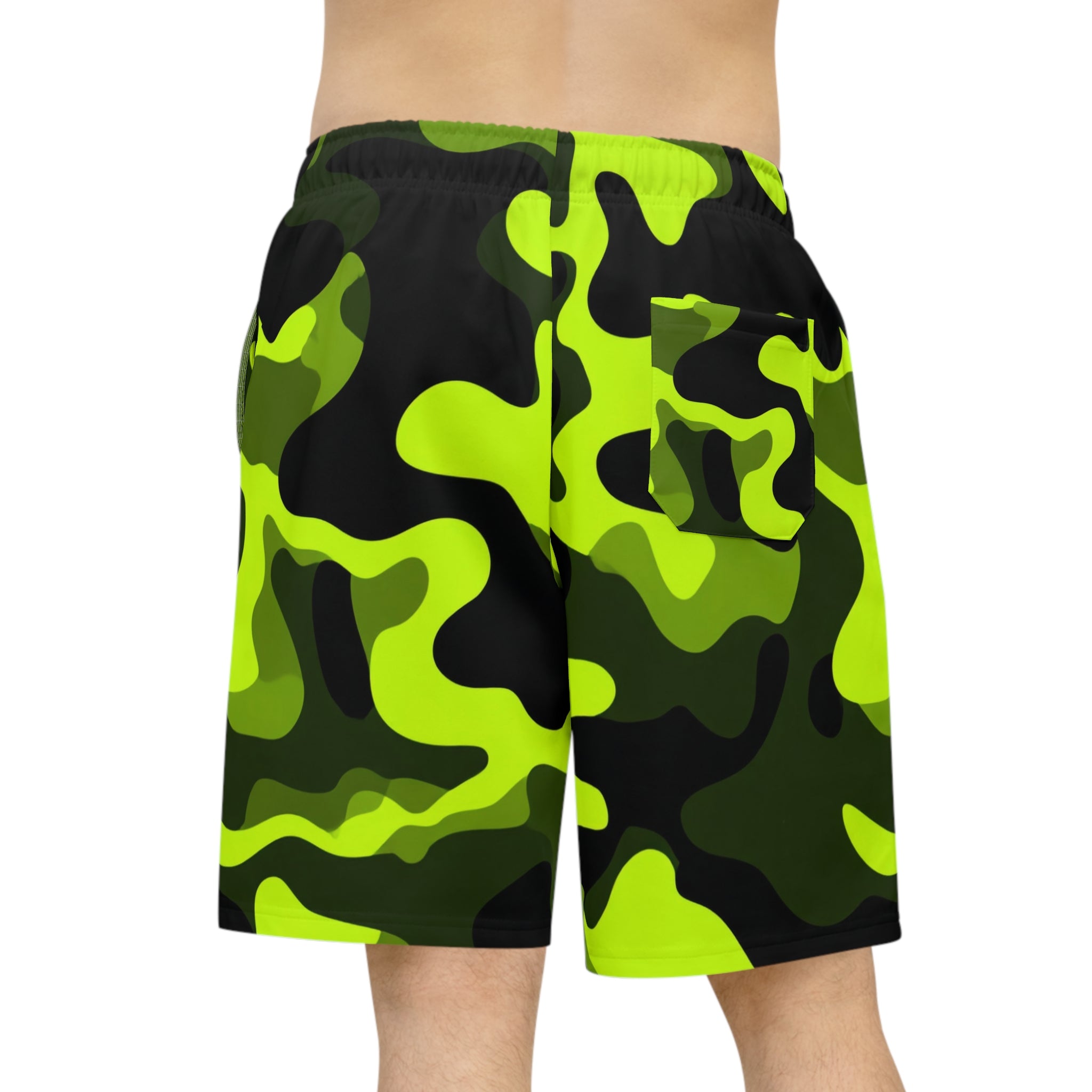 Neon Camo Athletic Shorts — High-Visibility Green Performance Trunks