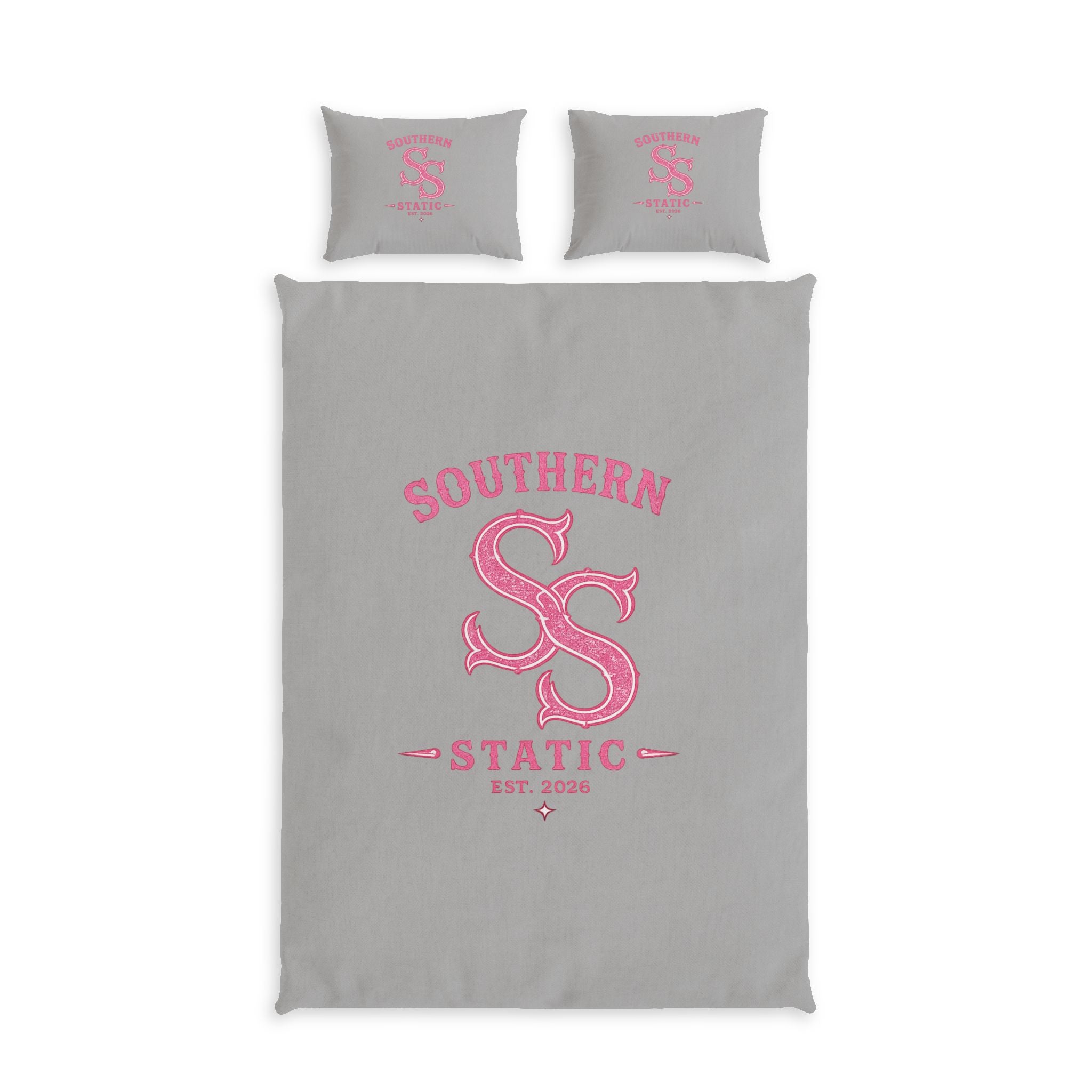 Southern Static Cotton Bed Set – Pink Monogram Duvet Cover & Pillowcases