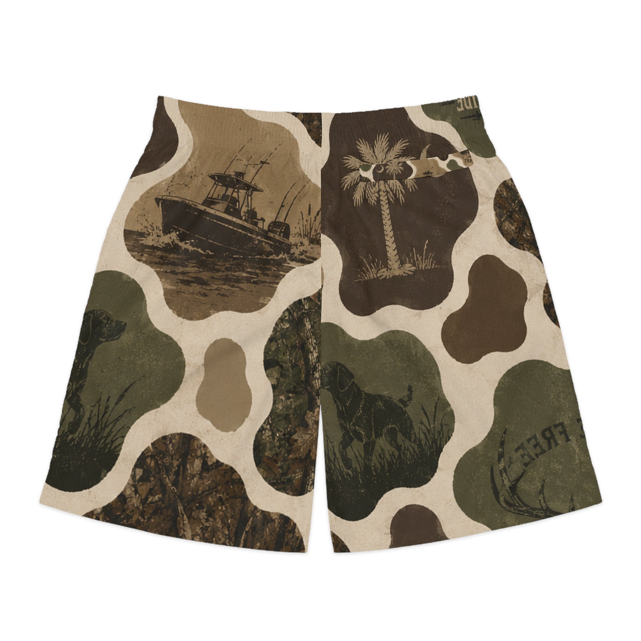 Southern Heritage All-Over Print Jogger Shorts — 'Born & Raised' Camo Patchwork