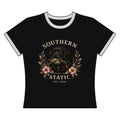 Southern Static Women's Ringer Tee — Retriever Floral Hunting Graphic