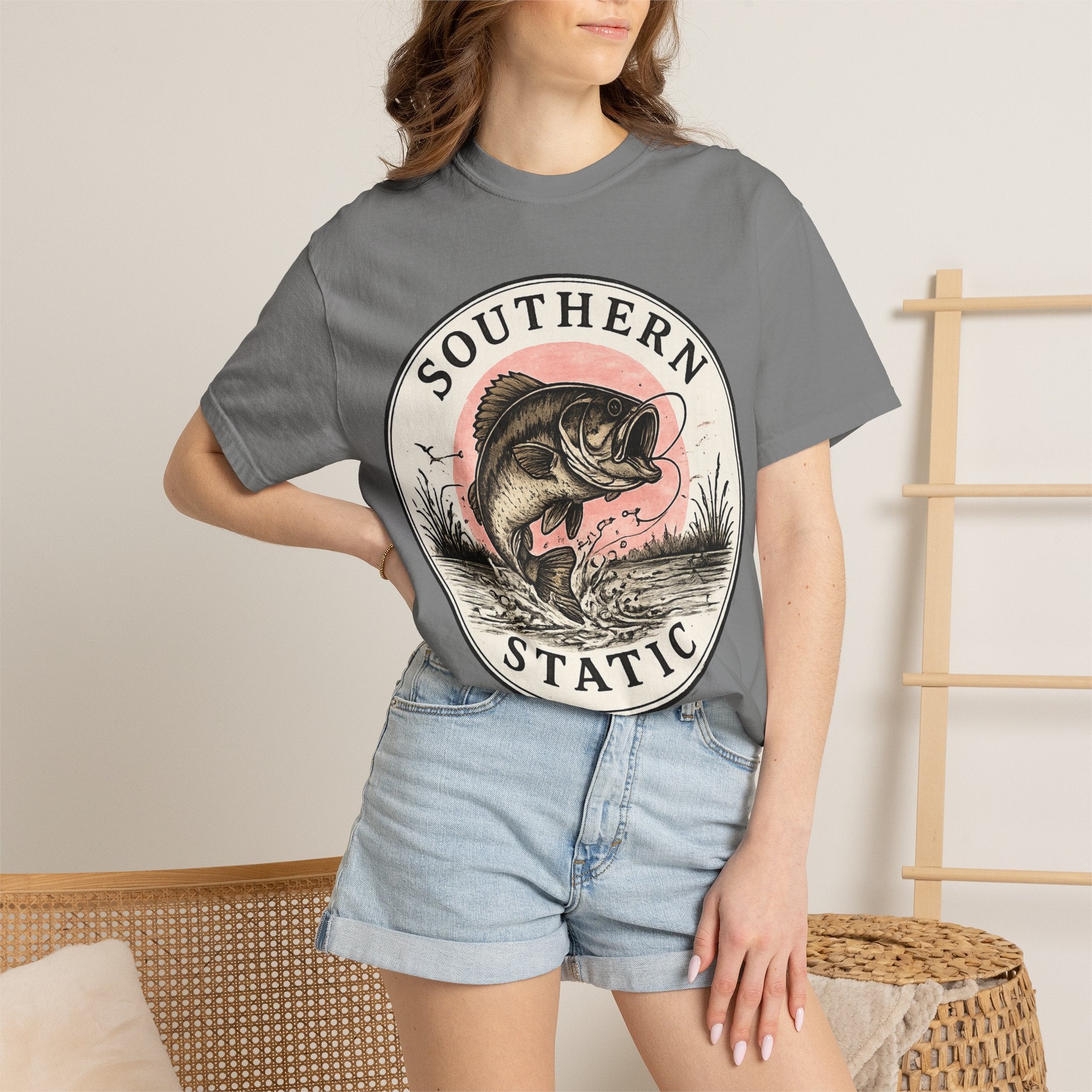Bass Fishing Graphic T-Shirt — "Southern Static" Vintage Pond Logo