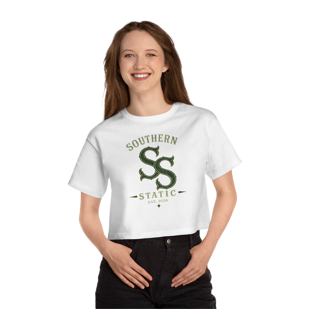 Southern Static Cropped T-Shirt — Vintage Athletic Logo Women’s Tee