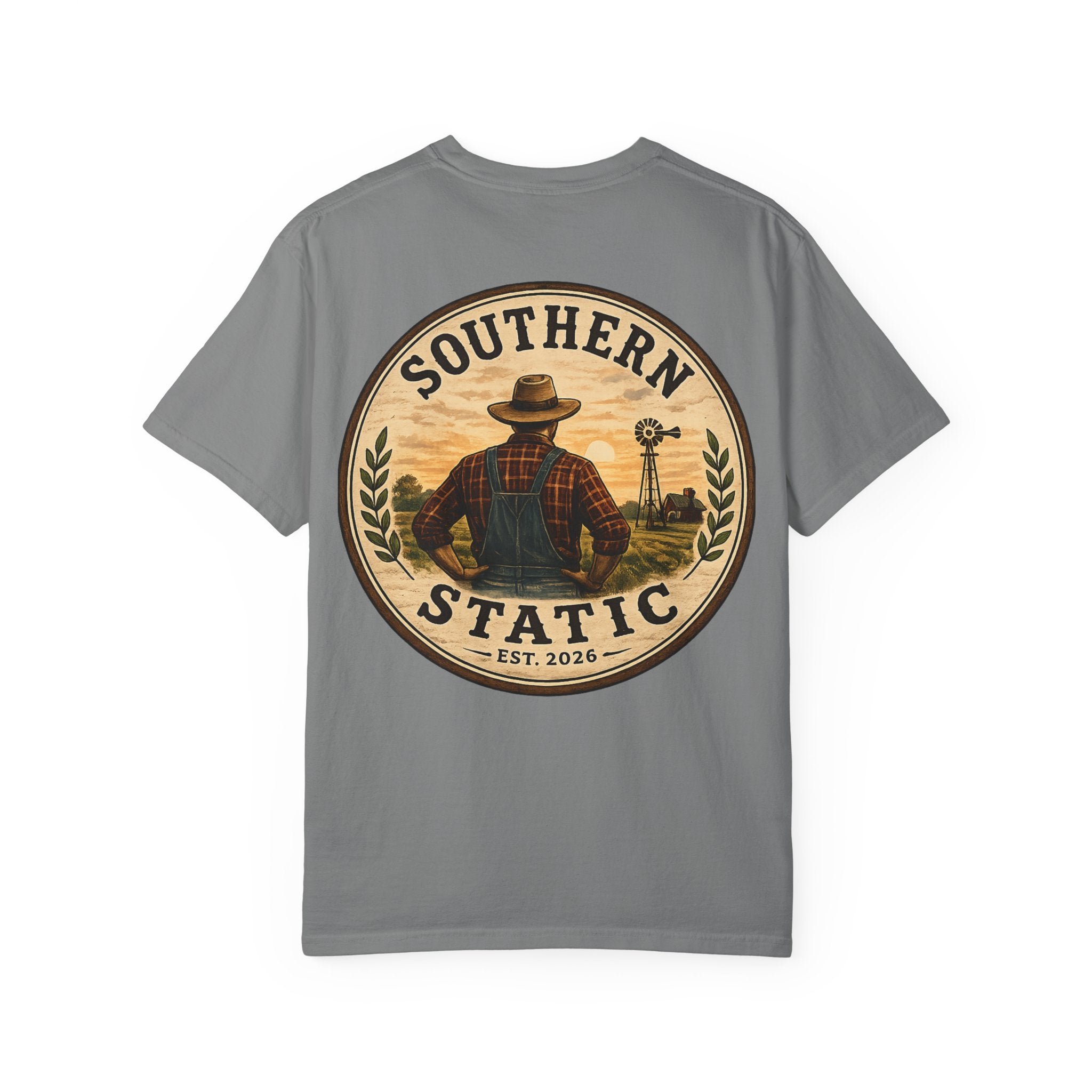 Southern Static T-Shirt — Vintage Farmer Logo Tee (Est. 2026)