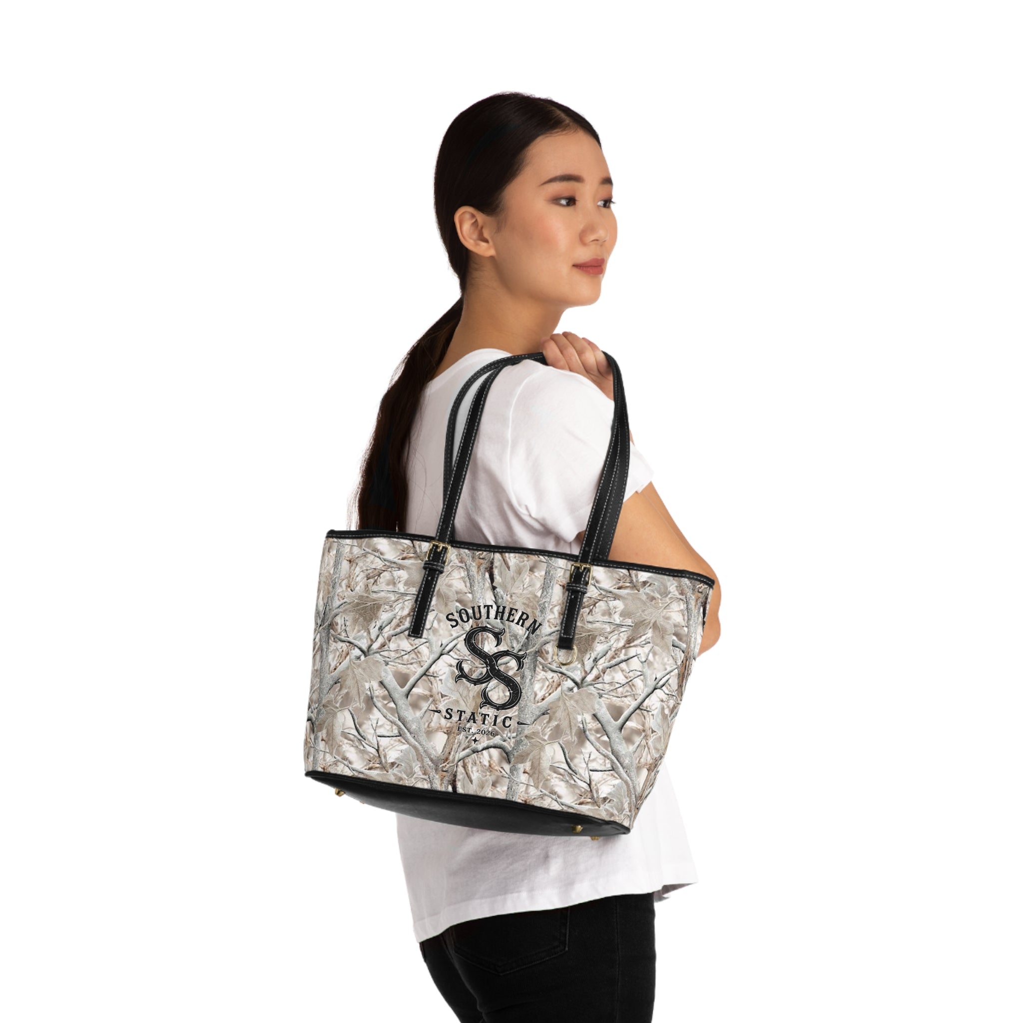 Camo PU Leather Shoulder Bag - Southern Static Logo Tote