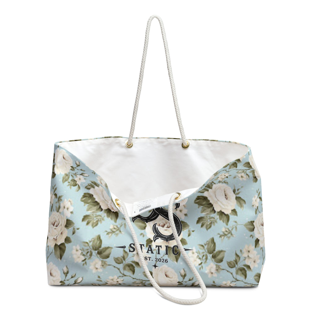 Southern Static Floral Weekender Bag — Blue Vintage Rose Travel Tote
