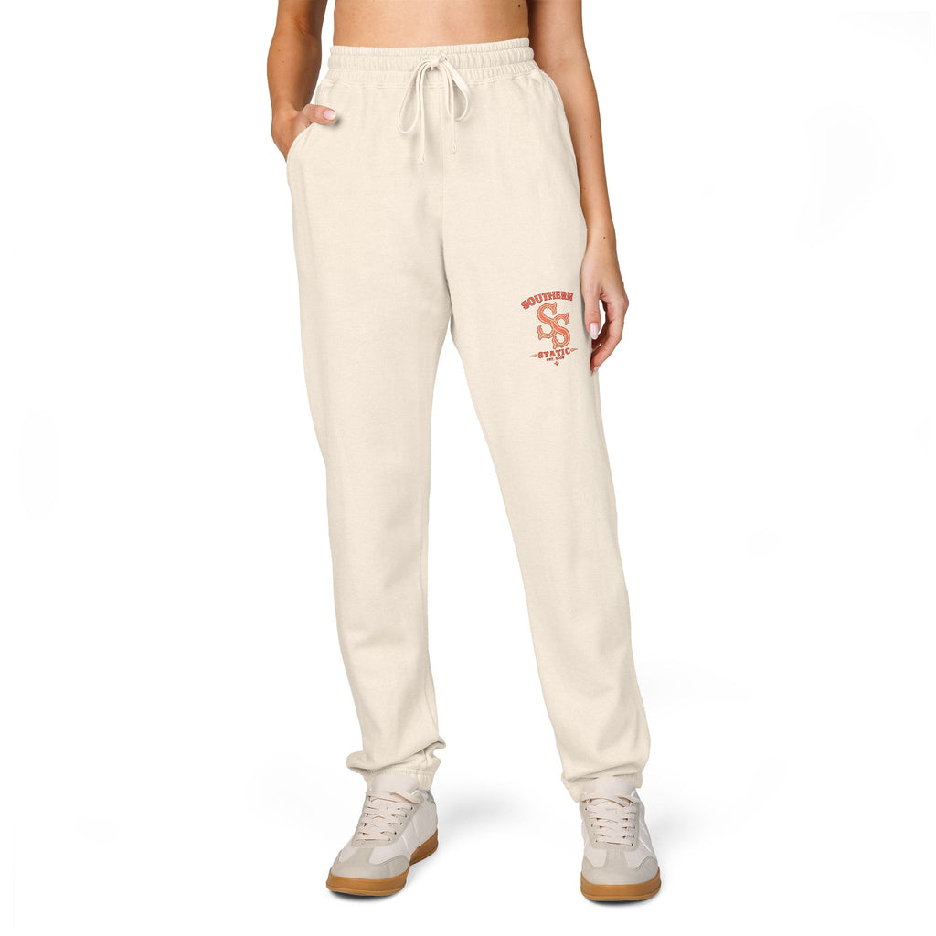 Embroidered Floral Snake Sweatpants — Garment-Dyed Fleece Joggers