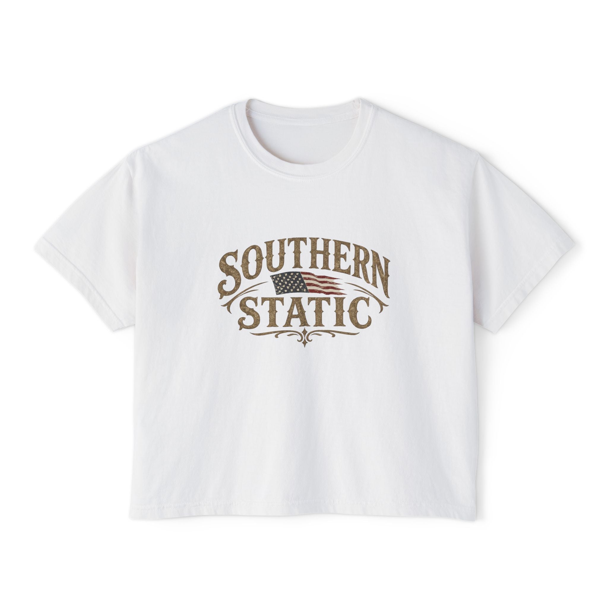 Southern Static Women's Boxy Tee — Vintage Americana Graphic Cropped T‑Shirt