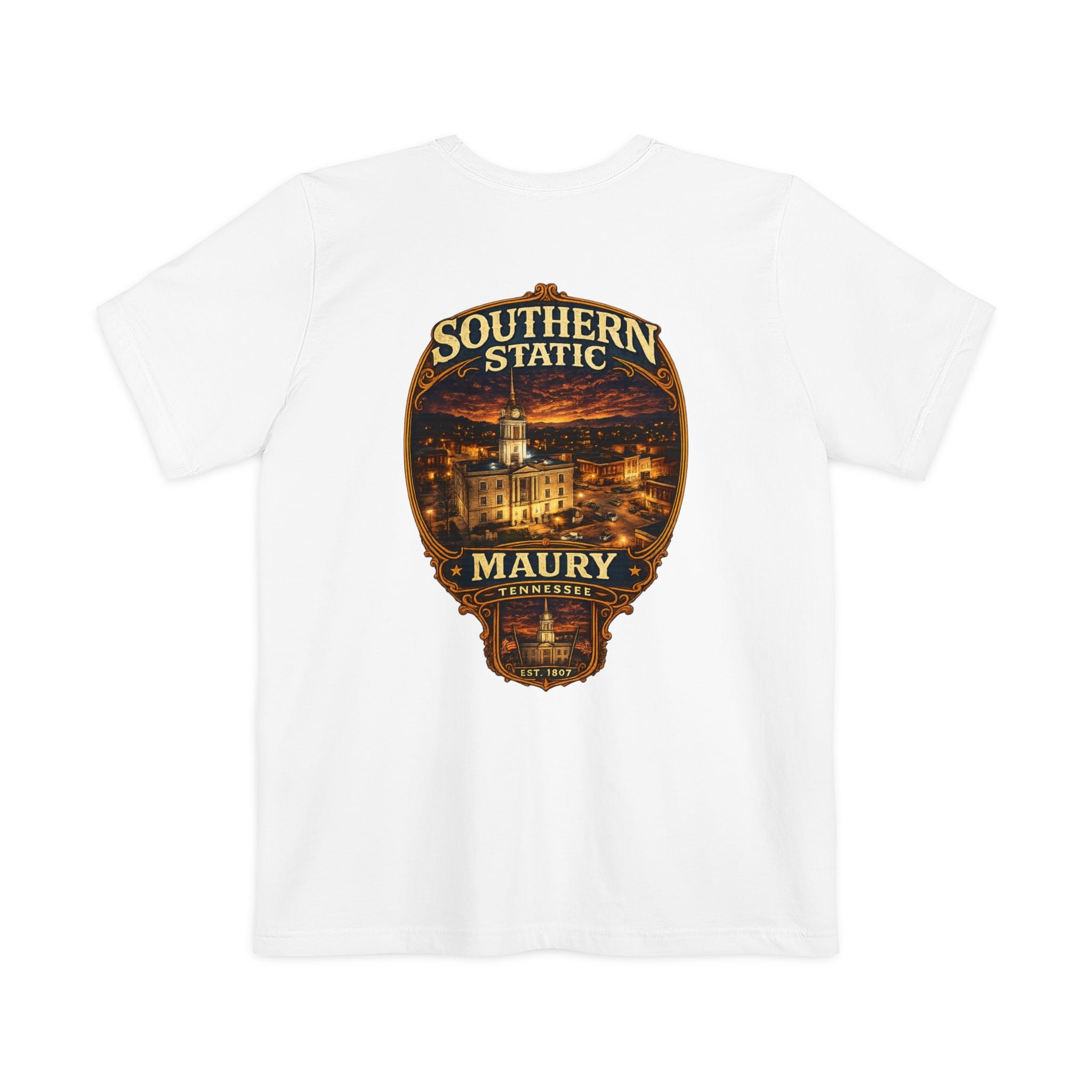 Southern Static Maury Pocket T-Shirt — Nashville Night Skyline Tee