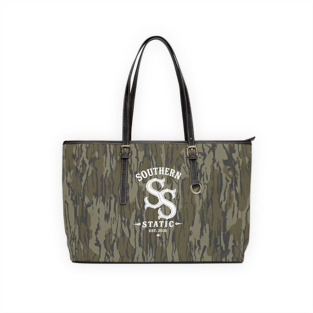 Camo PU Leather Shoulder Bag — Southern Static Logo Tote