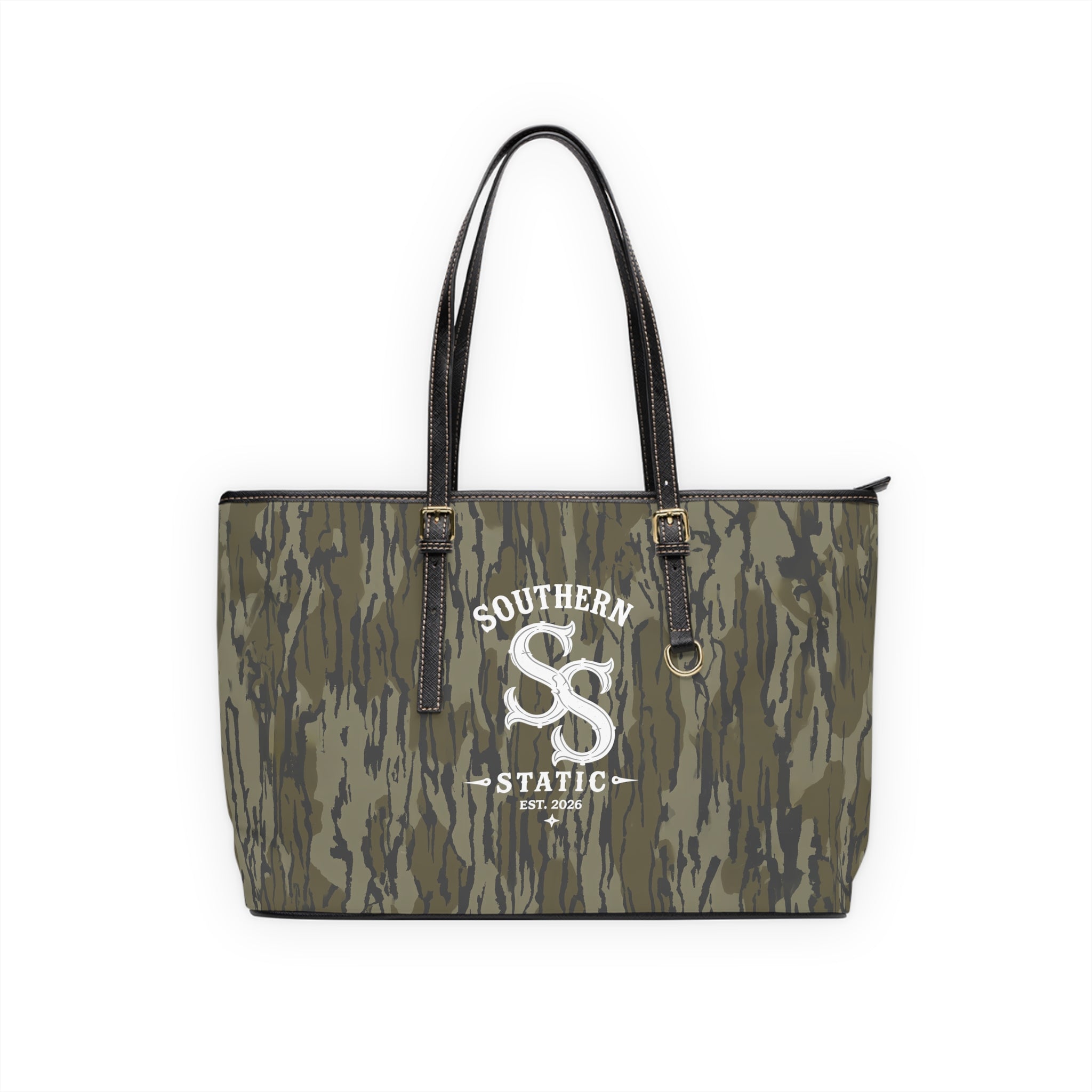 Camo PU Leather Shoulder Bag — Southern Static Logo Tote