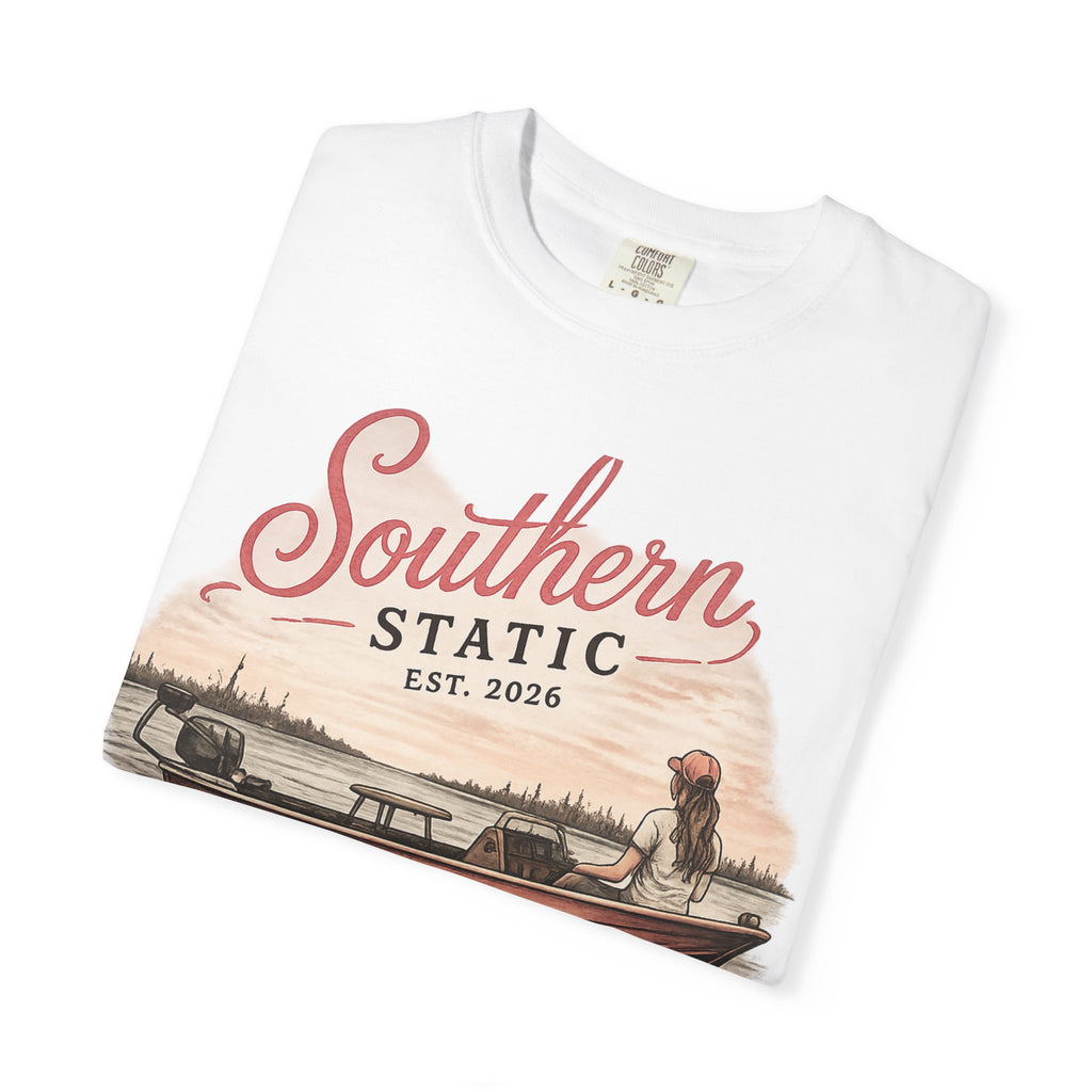 Southern Static Fishing Boat T-Shirt — EST. 2026 Vintage Outdoors Tee