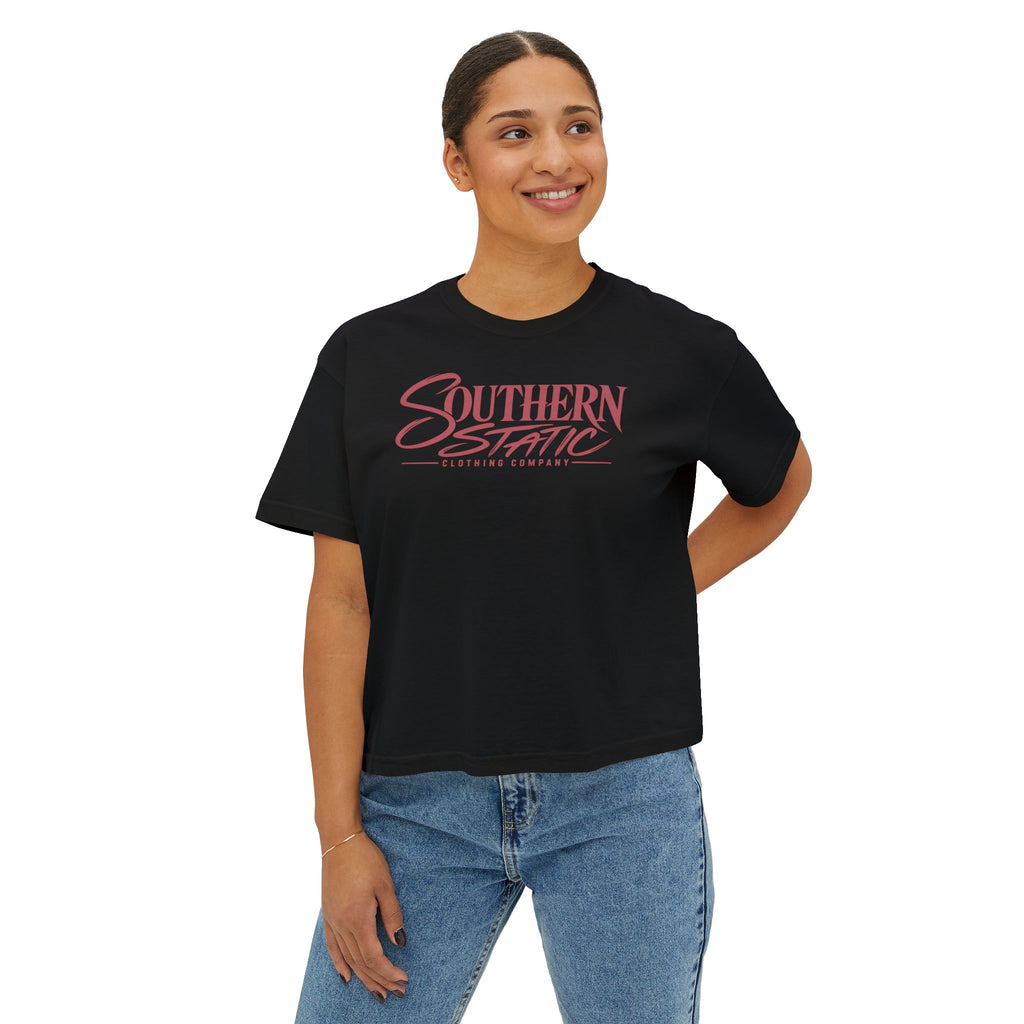 Southern Static Women's Boxy Tee – Retro Logo Graphic Crop T‑Shirt