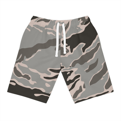 Camo Performance Athletic Shorts — Neutral Tigerstripe All-Over Print