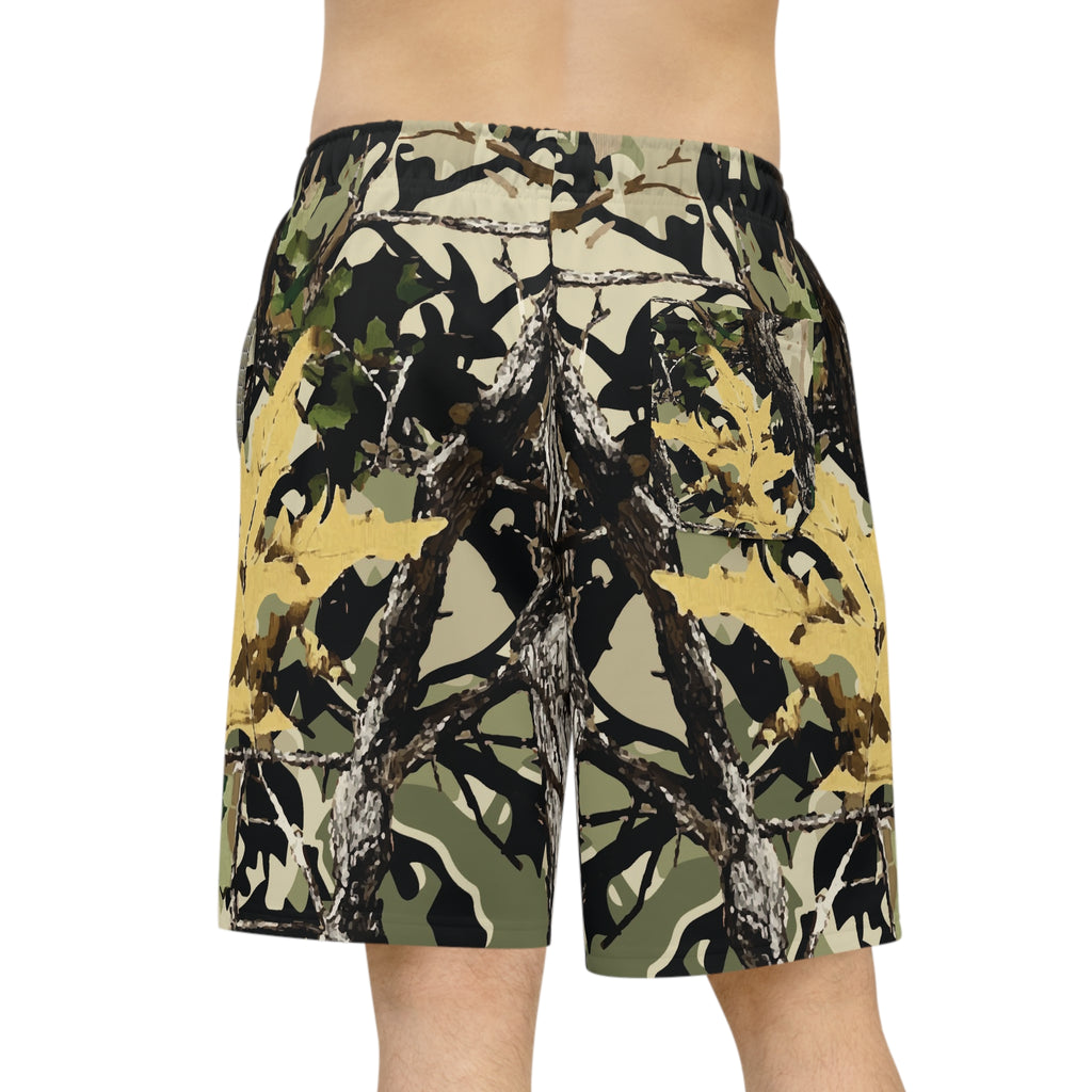 Camo Hunting Athletic Shorts — Realtree Woodland Print Long AOP