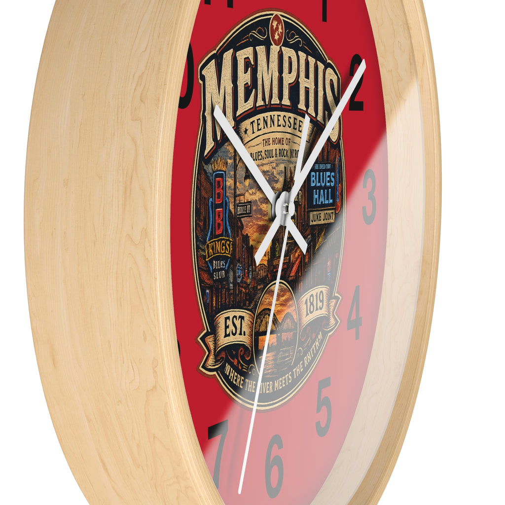 Memphis Tennessee Vintage Badge Wall Clock | Red Dial, Blues Hall Theme