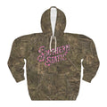 Camo "Southern Static" Hoodie — Vintage Pink Script Pullover