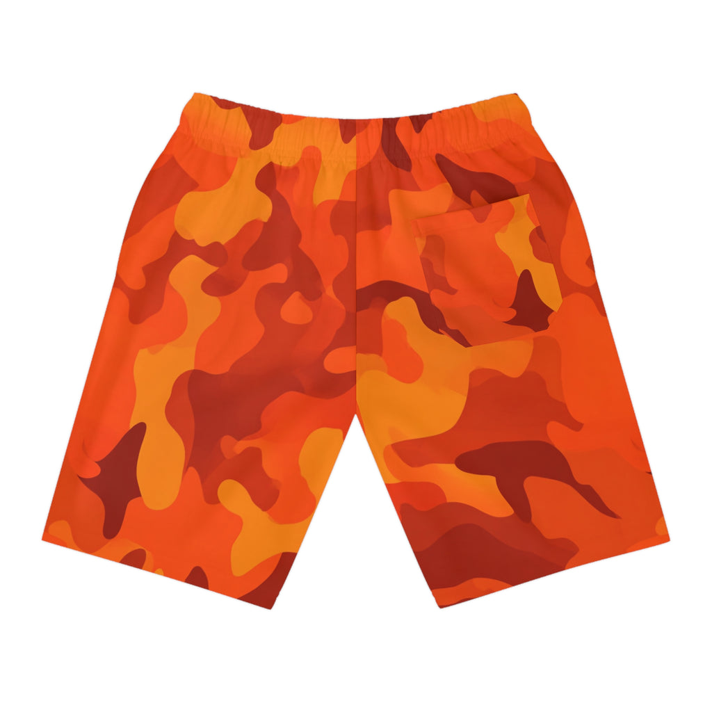 Orange Camo Athletic Long Shorts — Southern Static Logo Performance Beach & Workout Shorts