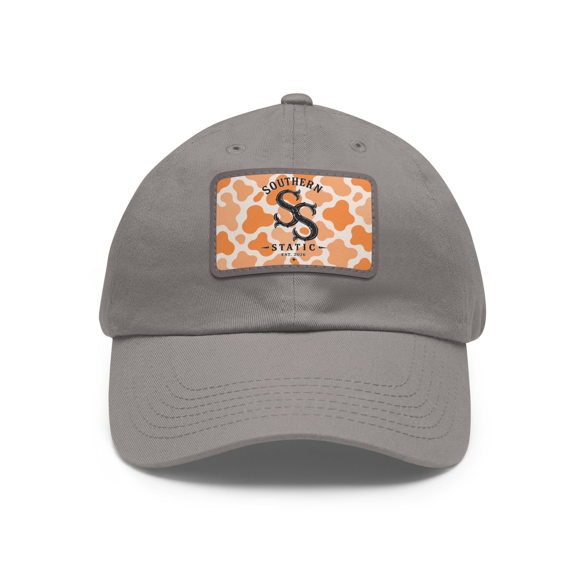 Leather Patch Dad Hat — Southern Static Monogram on Orange Camo