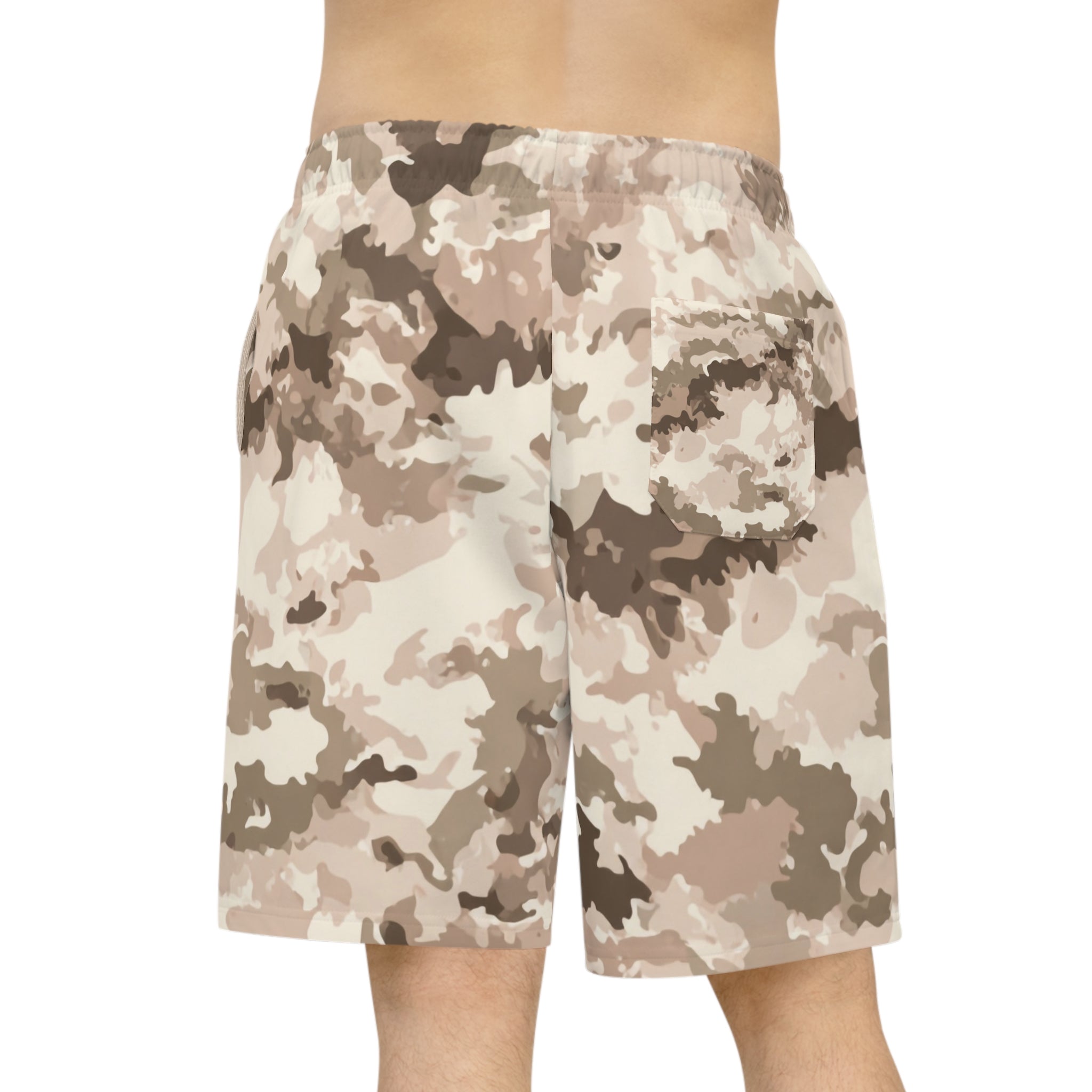 Camo Athletic Long Shorts — Desert Tan All-Over Print
